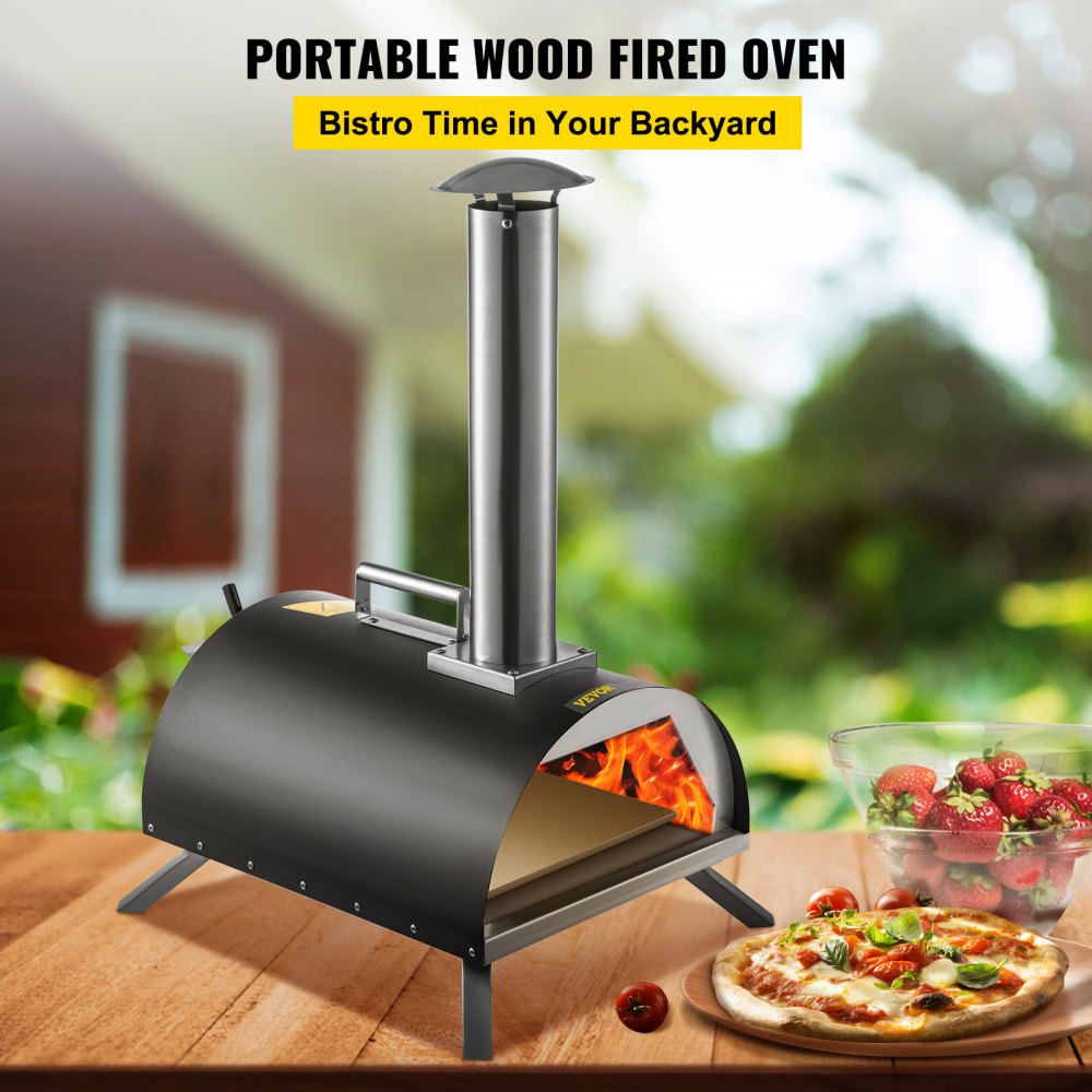 VEVOR Wood Fired Oven 12" Portable Pizza Oven with Feeding Port Pizza Oven Outdoor 932?Max Temperature Stainless Steel Portable Wood Fired Pizza Oven with Complete Accessories for Outdoor Cooking 