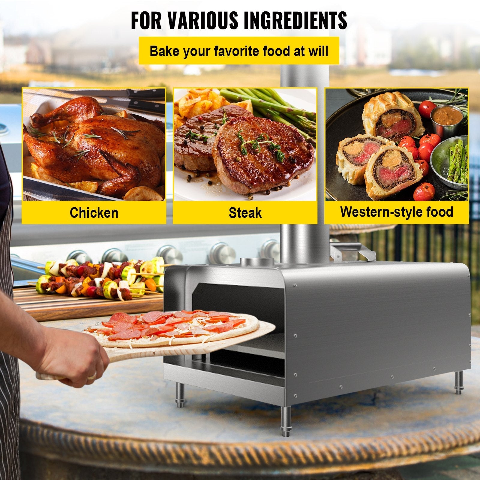 VEVOR Pellet Pizza Oven, Stainless Steel Pizza Oven Outdoor, 12" Portable Pizza Oven,  Wood Burning Pizza Oven with Adjustable Feet Portable Wood Oven with Complete Accessories for Outdoor Cooking 