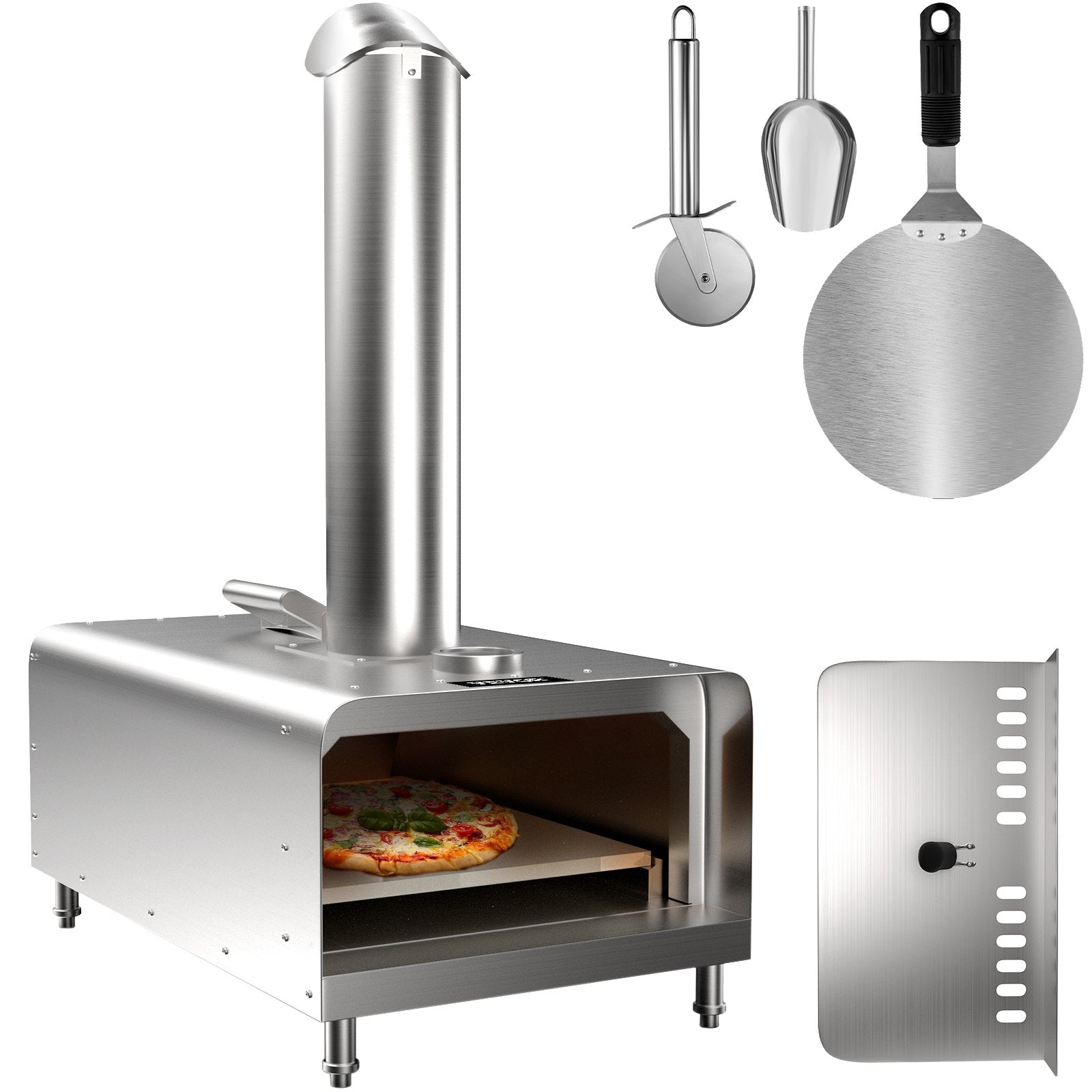 VEVOR Pellet Pizza Oven, Stainless Steel Pizza Oven Outdoor, 12" Portable Pizza Oven,  Wood Burning Pizza Oven with Adjustable Feet Portable Wood Oven with Complete Accessories for Outdoor Cooking 