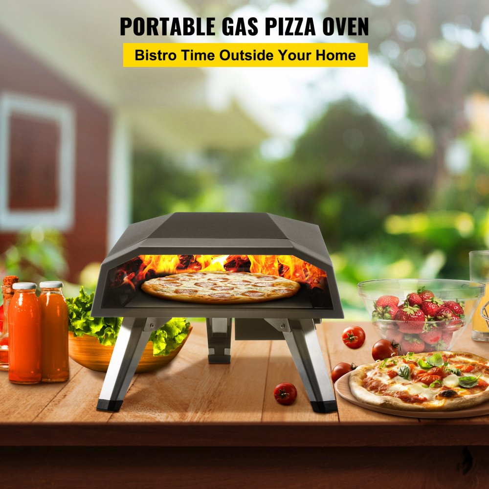 VEVOR Gas Pizza Oven, Stainless Steel Propane Pizza Oven, Gas Fire Pizza Oven with 12" Pizza Stone, Portable Gas Pizza Oven with Foldable Legs, Gas Powered Pizza Oven for Outdoor Camping-Global Patent 