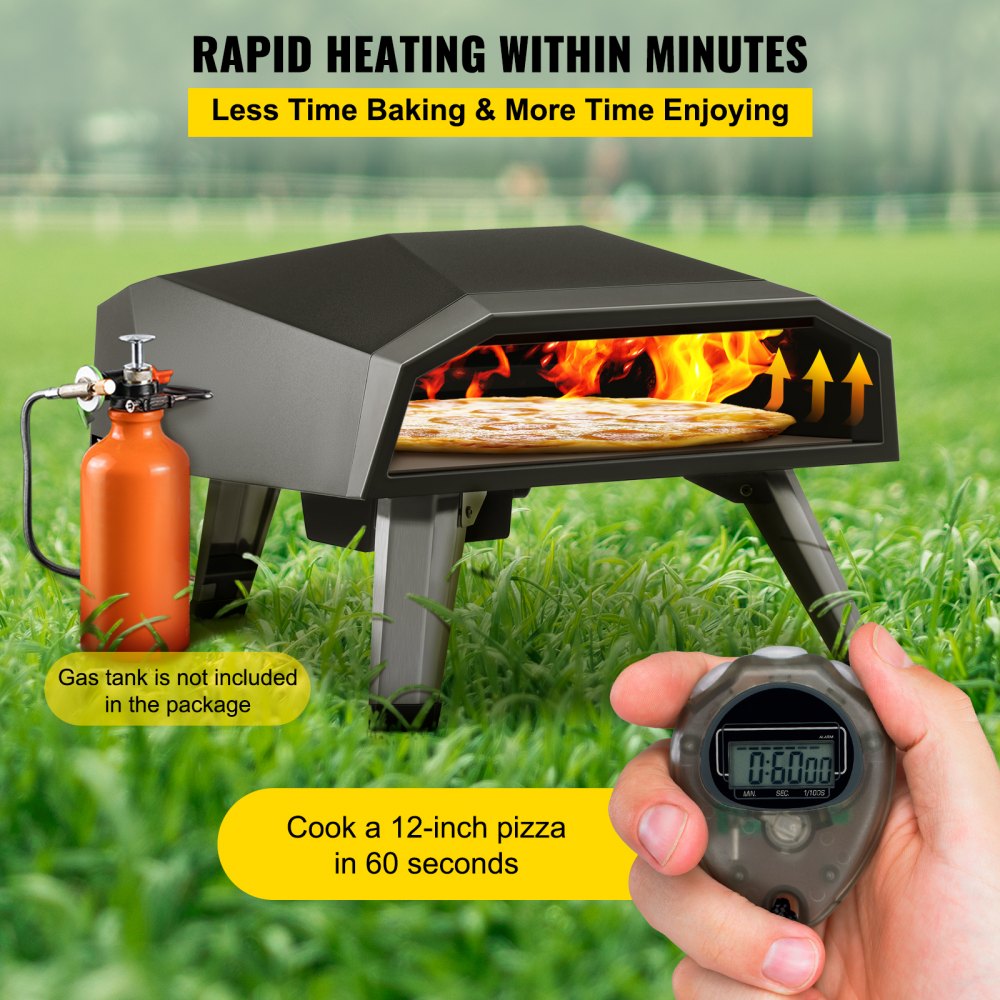 VEVOR Gas Pizza Oven, Stainless Steel Propane Pizza Oven, Gas Fire Pizza Oven with 12" Pizza Stone, Portable Gas Pizza Oven with Foldable Legs, Gas Powered Pizza Oven for Outdoor Camping-Global Patent 