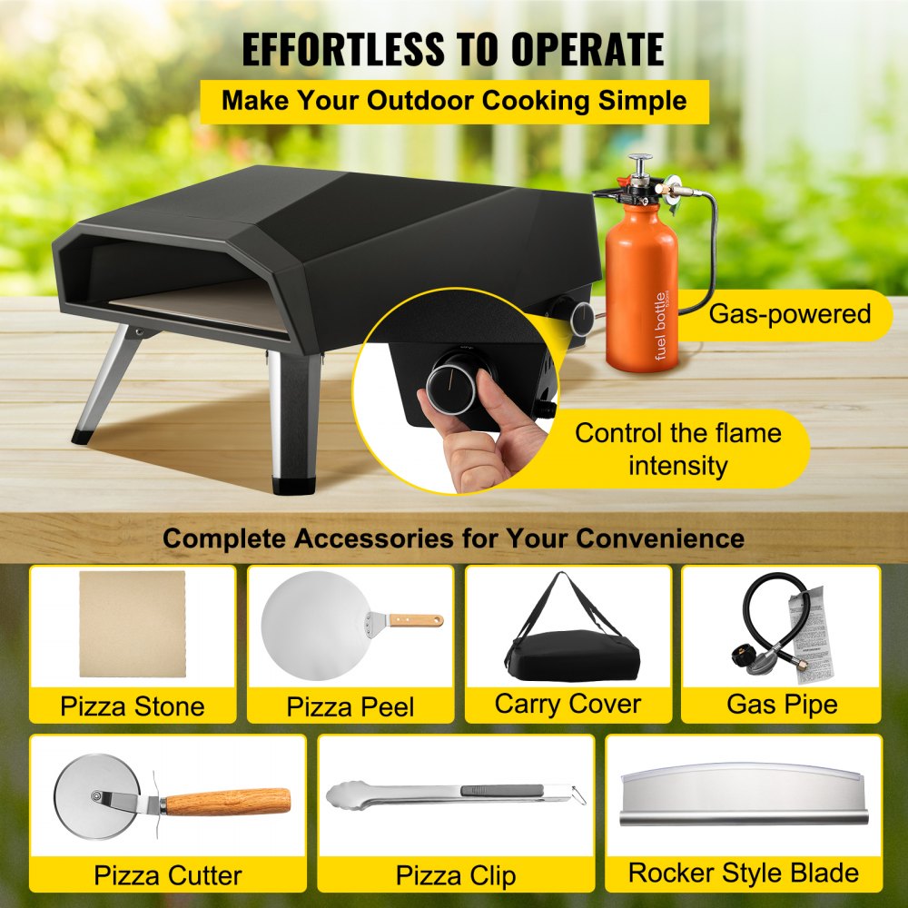 VEVOR Gas Pizza Oven, Stainless Steel Propane Pizza Oven, Gas Fire Pizza Oven with 12" Pizza Stone, Portable Gas Pizza Oven with Foldable Legs, Gas Powered Pizza Oven for Outdoor Camping-Global Patent 
