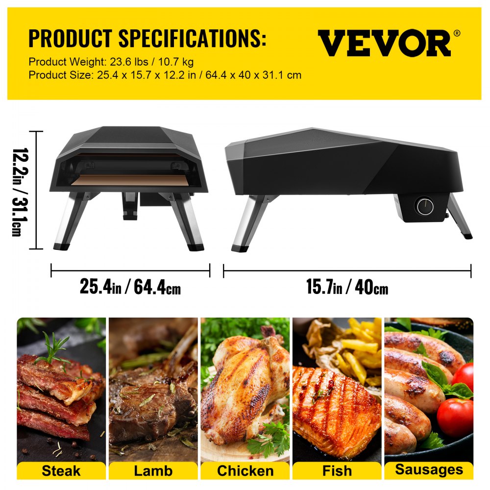 VEVOR Gas Pizza Oven, Stainless Steel Propane Pizza Oven, Gas Fire Pizza Oven with 12" Pizza Stone, Portable Gas Pizza Oven with Foldable Legs, Gas Powered Pizza Oven for Outdoor Camping-Global Patent 