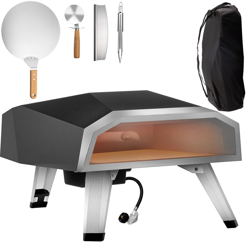 VEVOR Gas Pizza Oven, Stainless Steel Propane Pizza Oven, Gas Fire Pizza Oven with 12" Pizza Stone, Portable Gas Pizza Oven with Foldable Legs, Gas Powered Pizza Oven for Outdoor Camping-Global Patent 