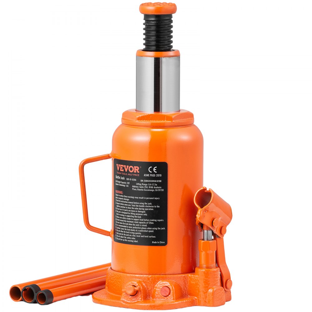 VEVOR Hydraulic Bottle Jack, 20 Ton/44092 LBS All Welded Bottle Jack, 7.5-14 inch Lifting Range, with 3-section Long Handle, for Car, Pickup Truck, Truck, RV, Auto Repair, Industrial Engineering 