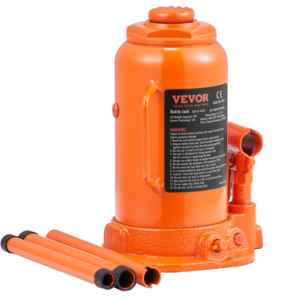 VEVOR Hydraulic Bottle Jack, 20 Ton/44092 LBS All Welded Bottle Jack, 7.5-14 inch Lifting Range, with 3-section Long Handle, for Car, Pickup Truck, Truck, RV, Auto Repair, Industrial Engineering 