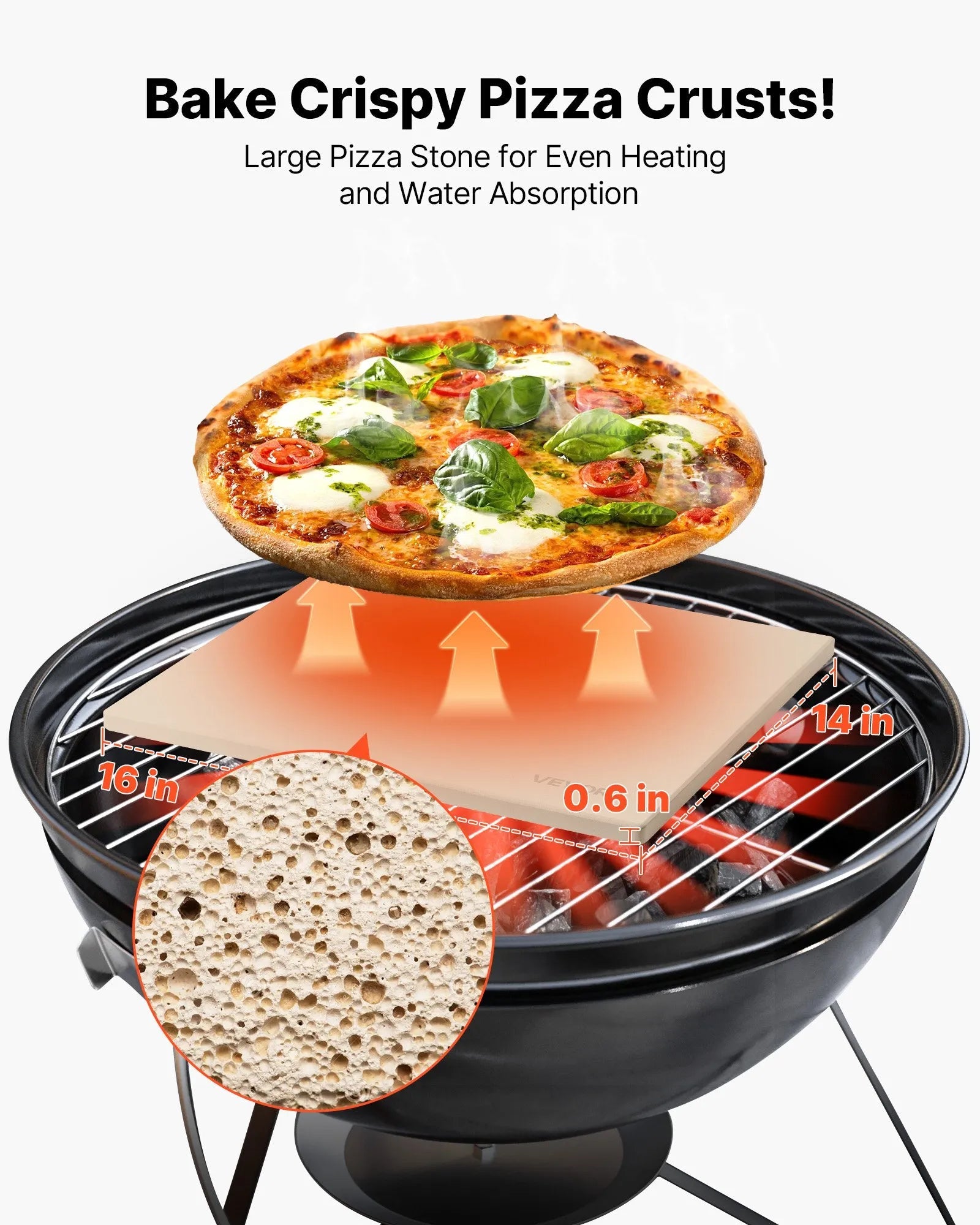 VEVOR Pizza Stone, 16 x 14 in Rectangular Cordierite Pizza Stone, Extra Large Baking-Stone with Scraper, 0.6 in Thick Heat-Resistant Cordierite, for Kitchen Oven, Baking Bread & Pizzas, BBQ Grilling 