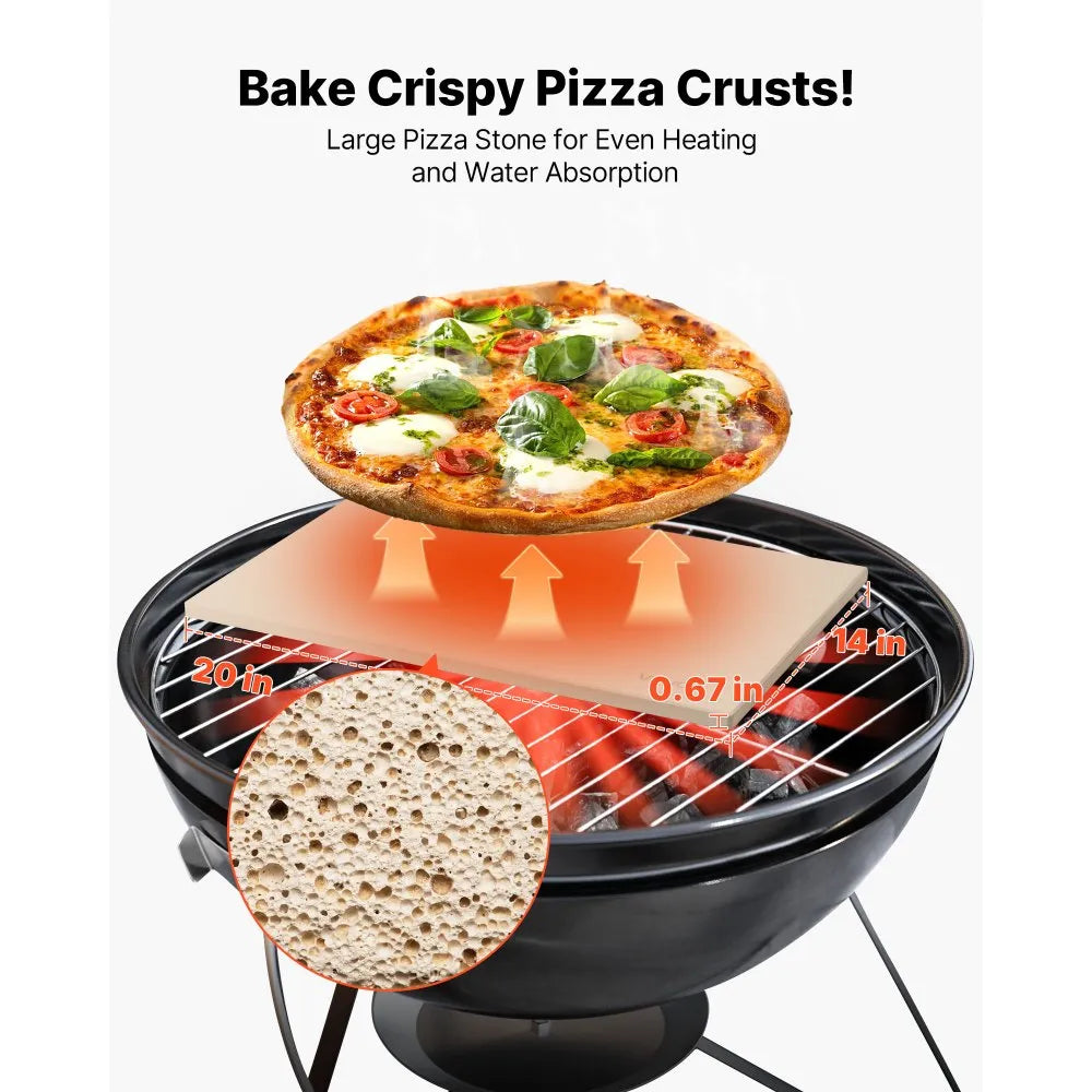 VEVOR Pizza Stone, 20 x 14 in Rectangular Cordierite Pizza Stone, Extra Large Baking-Stone with PP Scraper, 0.67 in Thick Heat-Resistant Cordierite, for Oven, Baking Bread & Pizzas, BBQ Grilling 