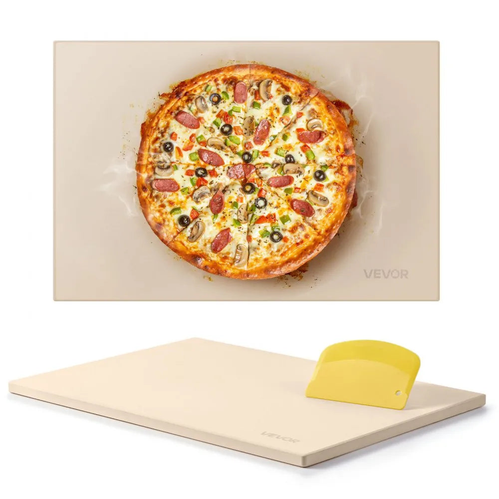 VEVOR Pizza Stone, 20 x 14 in Rectangular Cordierite Pizza Stone, Extra Large Baking-Stone with PP Scraper, 0.67 in Thick Heat-Resistant Cordierite, for Oven, Baking Bread & Pizzas, BBQ Grilling 