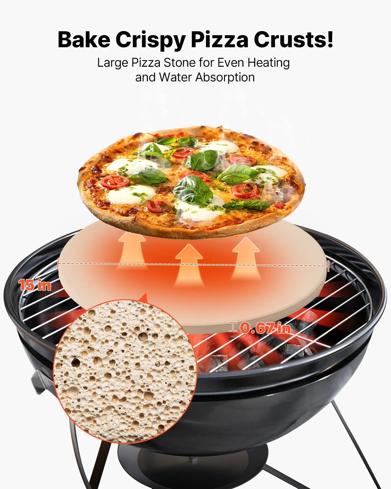VEVOR Pizza Stone, 15 in Round Cordierite Pizza Stone, Extra Large Baking-Stone with Aluminum Peel, 0.67 in Thickness Heat-Resistant Cooking Cordierite, for Kitchen Oven, Baking Pizzas, BBQ Grilling 
