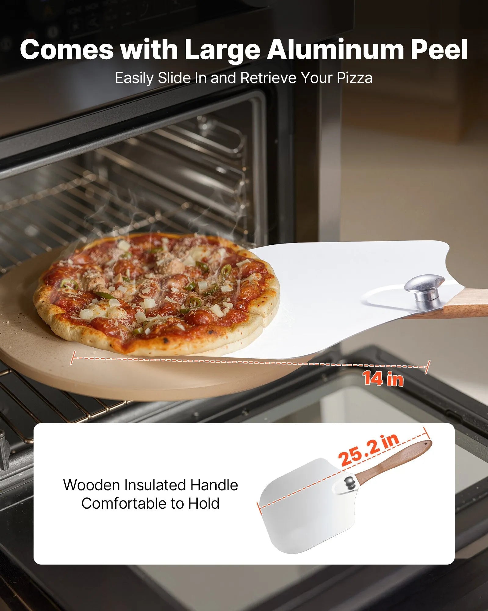 VEVOR Pizza Stone, 15 in Round Cordierite Pizza Stone, Extra Large Baking-Stone with Aluminum Peel, 0.67 in Thickness Heat-Resistant Cooking Cordierite, for Kitchen Oven, Baking Pizzas, BBQ Grilling 
