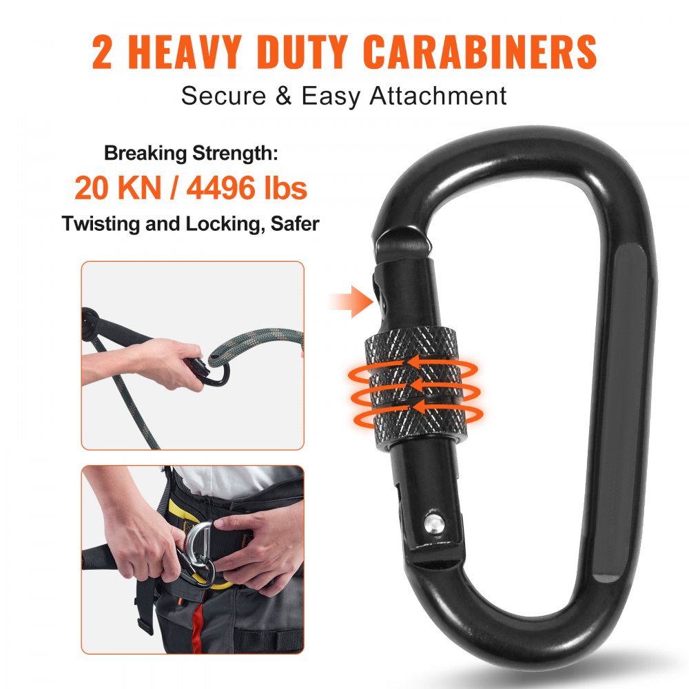 VEVOR Tree Stand Safety Rope, 9 ft/27.43M Treestand Lifeline Rope 30KN Breaking Tension, 0.6'' Hunting Safety Line with Prusik Knot, 2pcs Carabiner and Silencer, for Treestrap and Climbing 