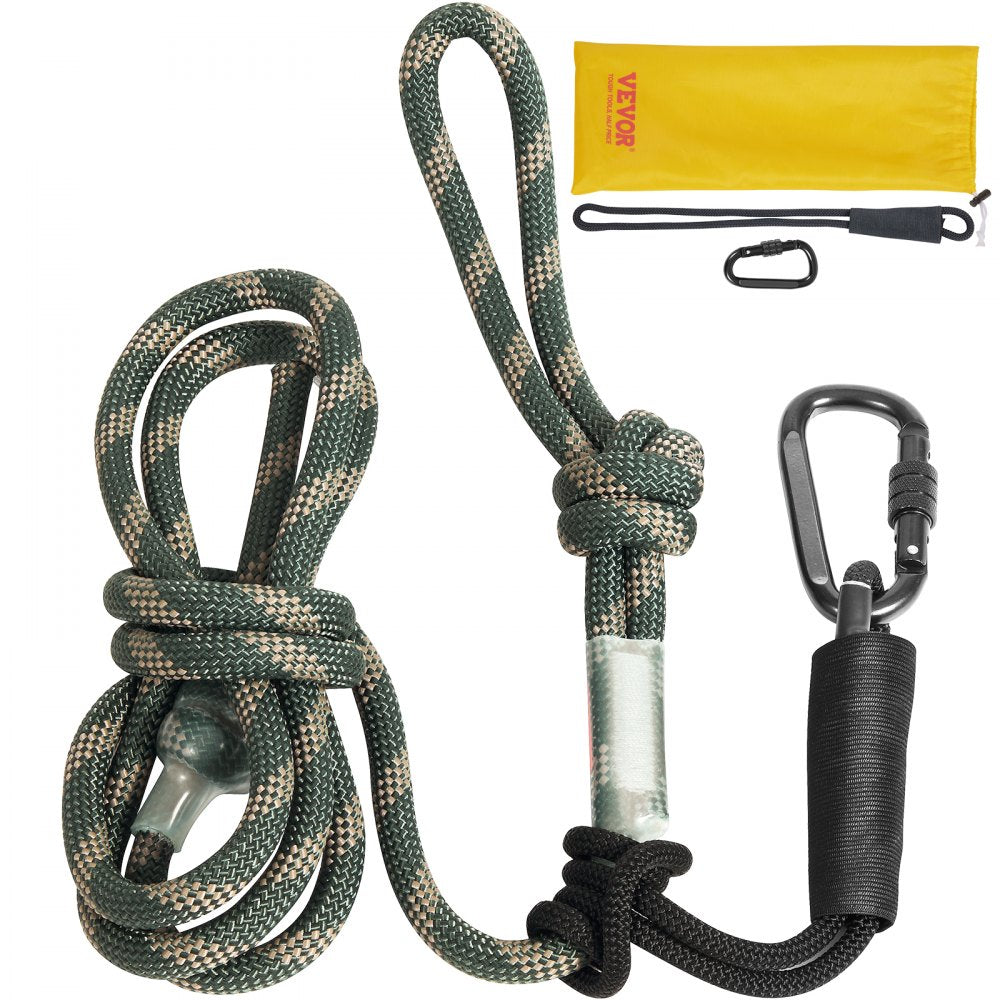 VEVOR Tree Stand Safety Rope, 9 ft/27.43M Treestand Lifeline Rope 30KN Breaking Tension, 0.6'' Hunting Safety Line with Prusik Knot, 2pcs Carabiner and Silencer, for Treestrap and Climbing 