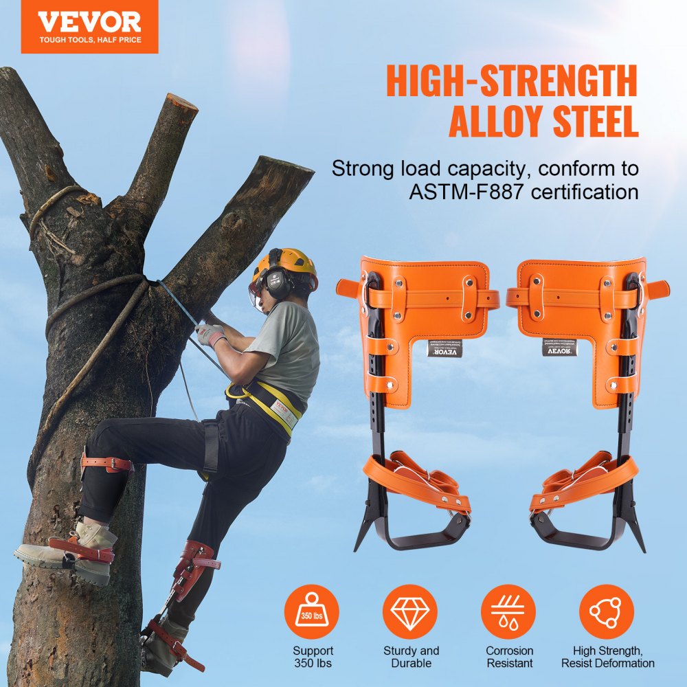 VEVOR Tree Climbing Spikes Climbing Spurs Alloy Steel Arborist Equipment Orange 