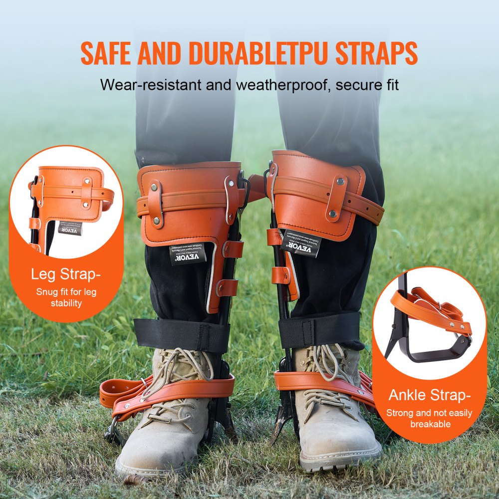 VEVOR Tree Climbing Spikes Climbing Spurs Alloy Steel Arborist Equipment Orange 