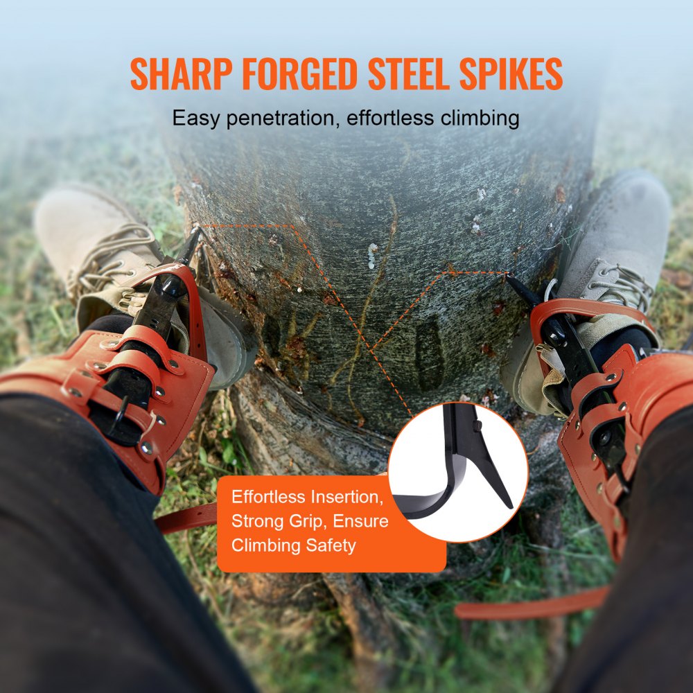 VEVOR Tree Climbing Spikes Climbing Spurs Alloy Steel Arborist Equipment Orange 