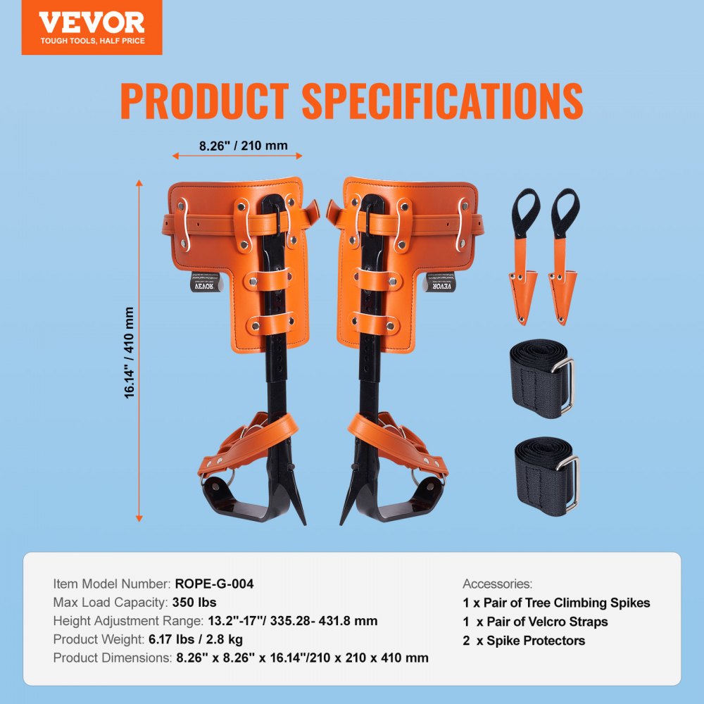 VEVOR Tree Climbing Spikes Climbing Spurs Alloy Steel Arborist Equipment Orange 