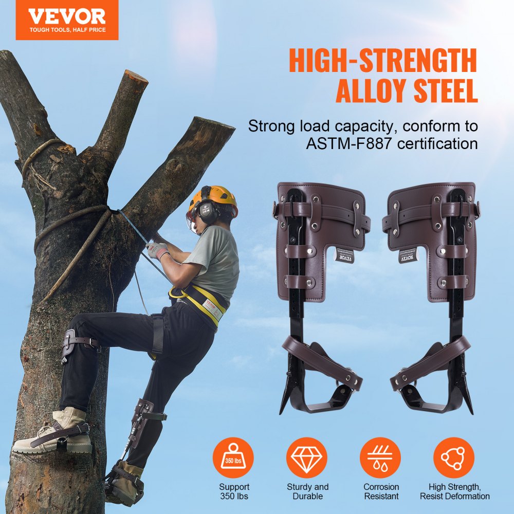 VEVOR Tree Climbing Spikes Climbing Spurs Alloy Steel Arborist Equipment Brown 