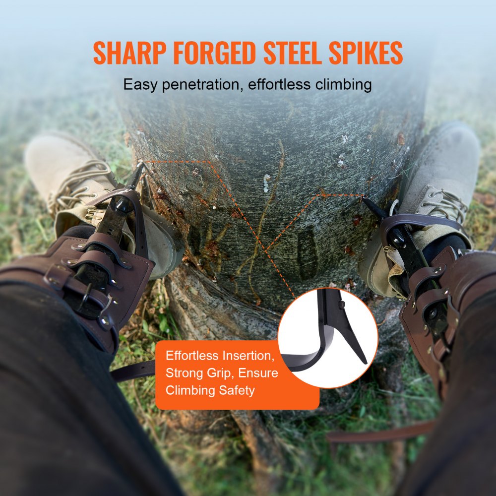 VEVOR Tree Climbing Spikes Climbing Spurs Alloy Steel Arborist Equipment Brown 