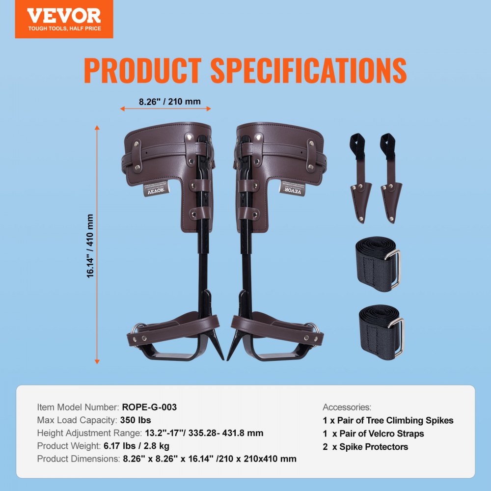 VEVOR Tree Climbing Spikes Climbing Spurs Alloy Steel Arborist Equipment Brown 