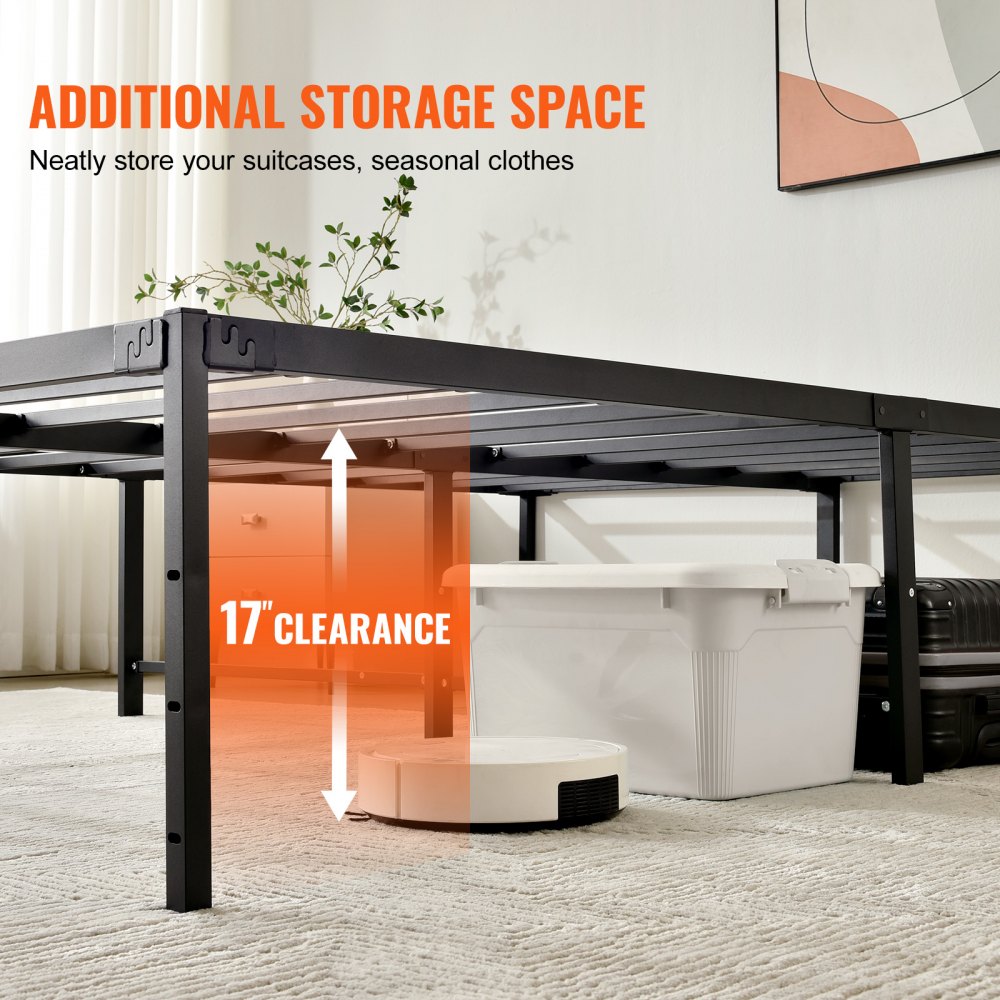 VEVOR 18 Inch Full Metal Bed Frame Platform, No Box Spring Needed, 1500 lbs Loading Capacity Embedded Heavy Duty Mattress Foundation with Steel Slat Support, Easy Assembly, Noise Free 