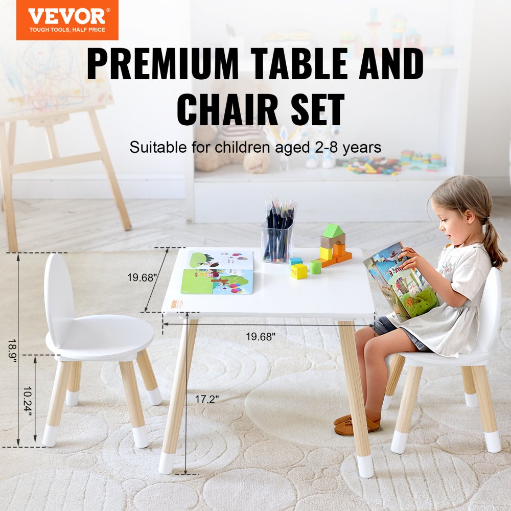 VEVOR Kids Table and 2 Chairs Set, Toddler Table and Chair Set, Children Multi-Activity Table for Art, Craft, Reading, Learning 