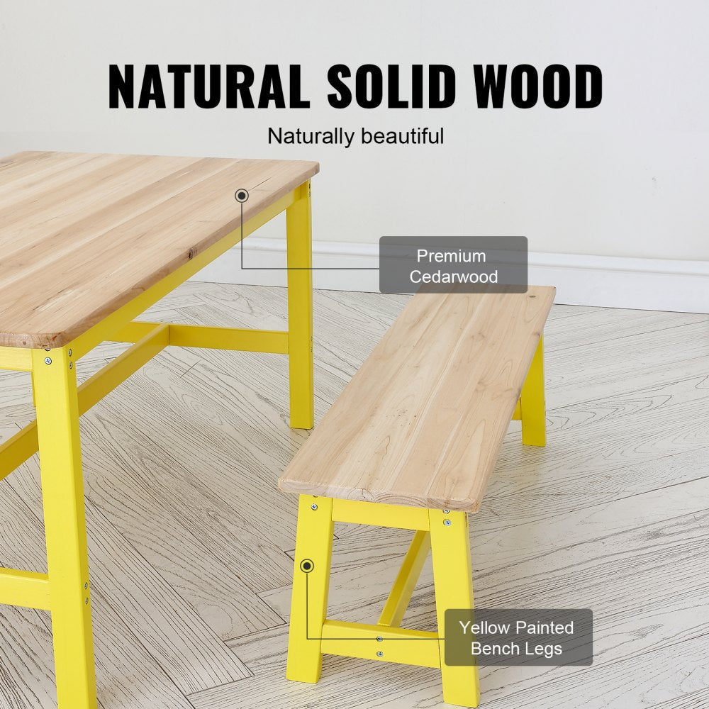 VEVOR Kids Table and Bench Set, Toddler Table and Chair Set of 3, Wood Activity Table for Art, Craft, Reading, Learning 
