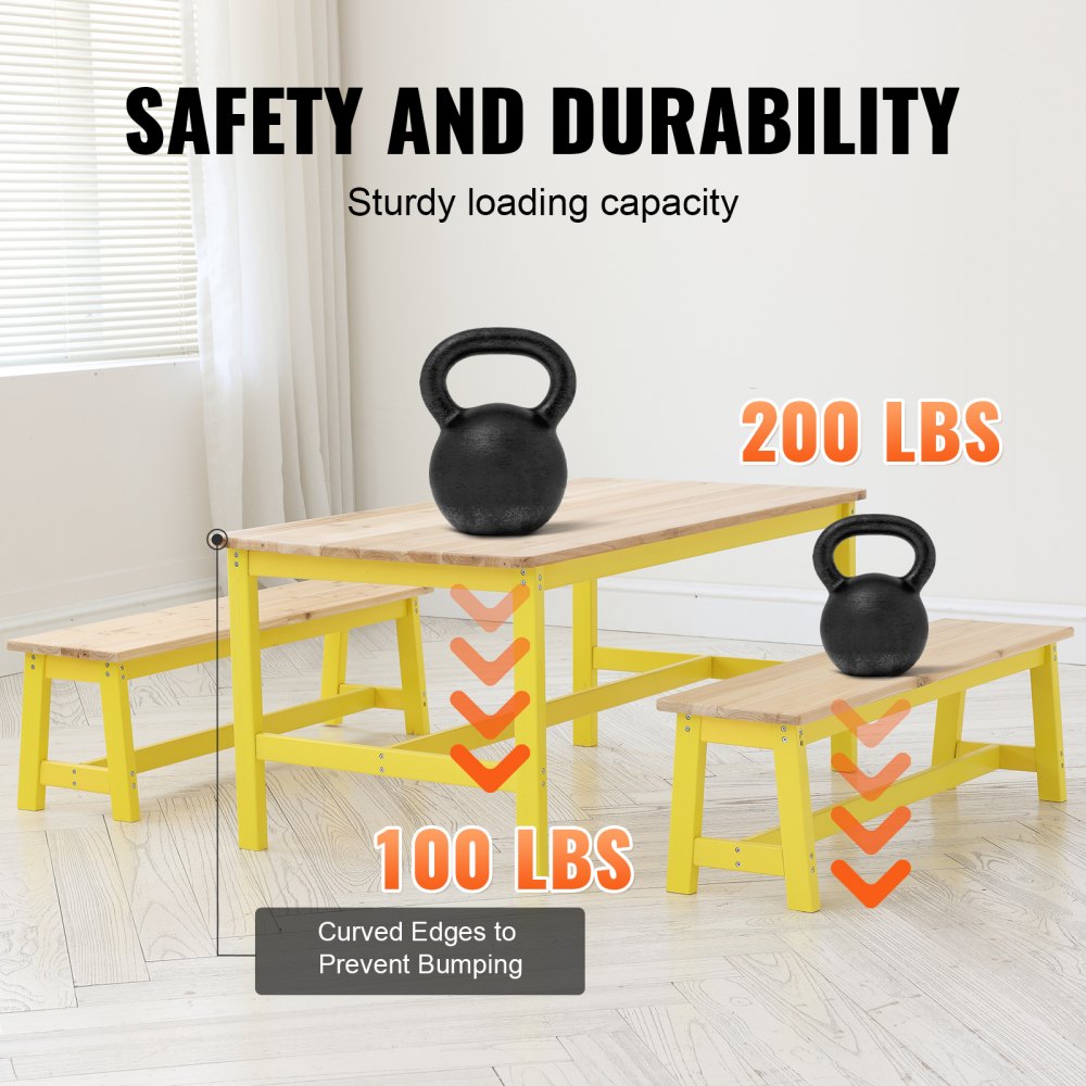 VEVOR Kids Table and Bench Set, Toddler Table and Chair Set of 3, Wood Activity Table for Art, Craft, Reading, Learning 