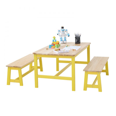 VEVOR Kids Table and Bench Set, Toddler Table and Chair Set of 3, Wood Activity Table for Art, Craft, Reading, Learning 