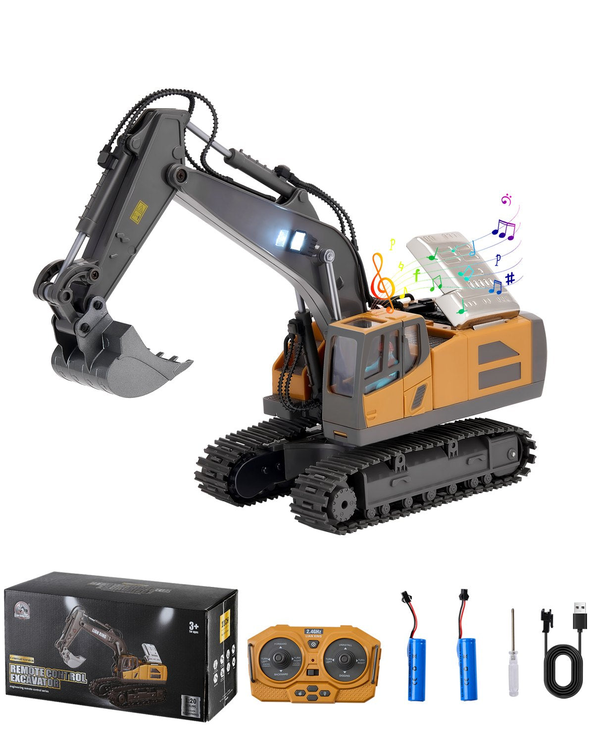 VEVOR Remote Control Excavator Toy 11 Channel 1:20 Scale RC Excavator Digger 