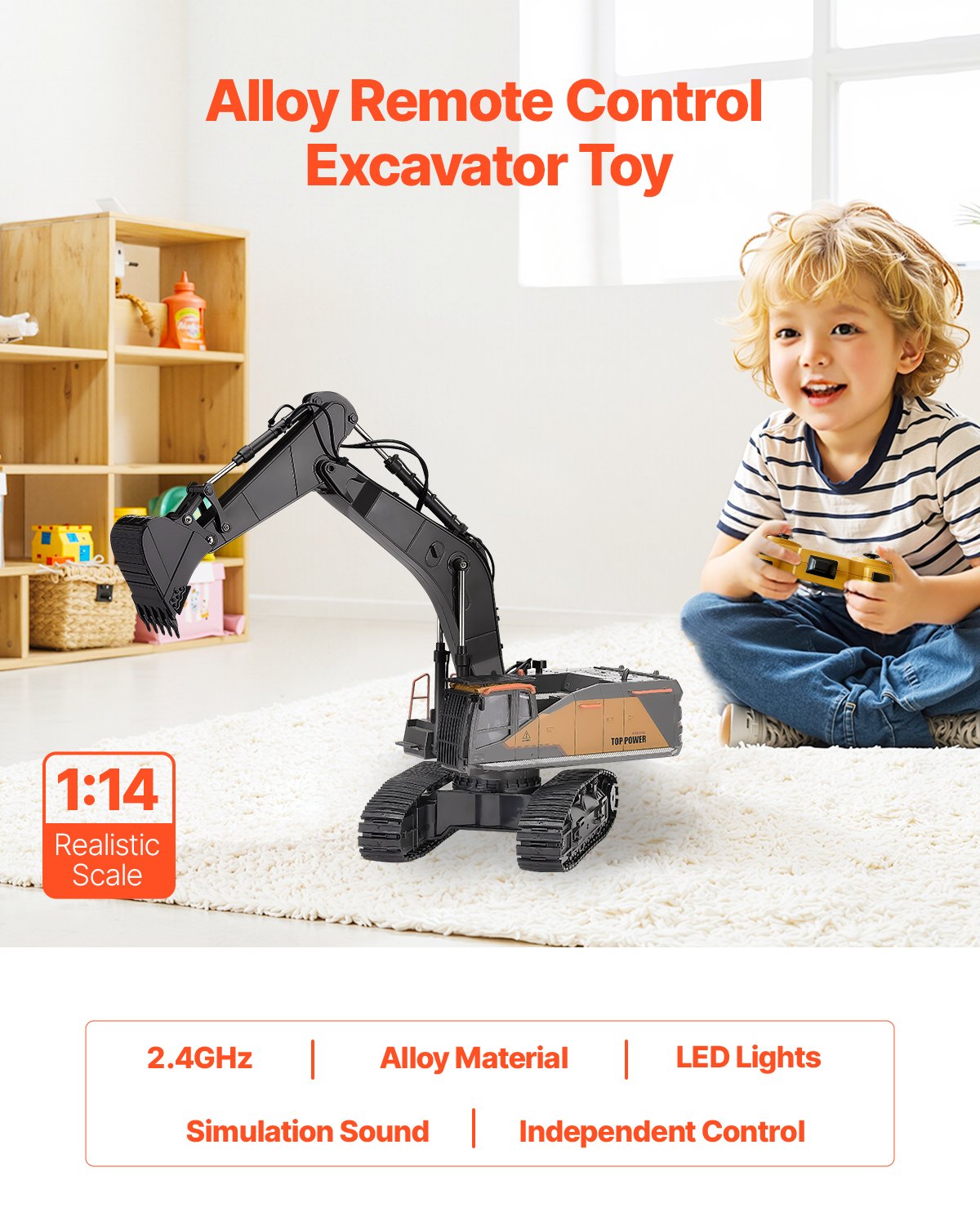 VEVOR Remote Control Excavator Toy 22 Channel 1:14 Scale RC Excavator Digger 