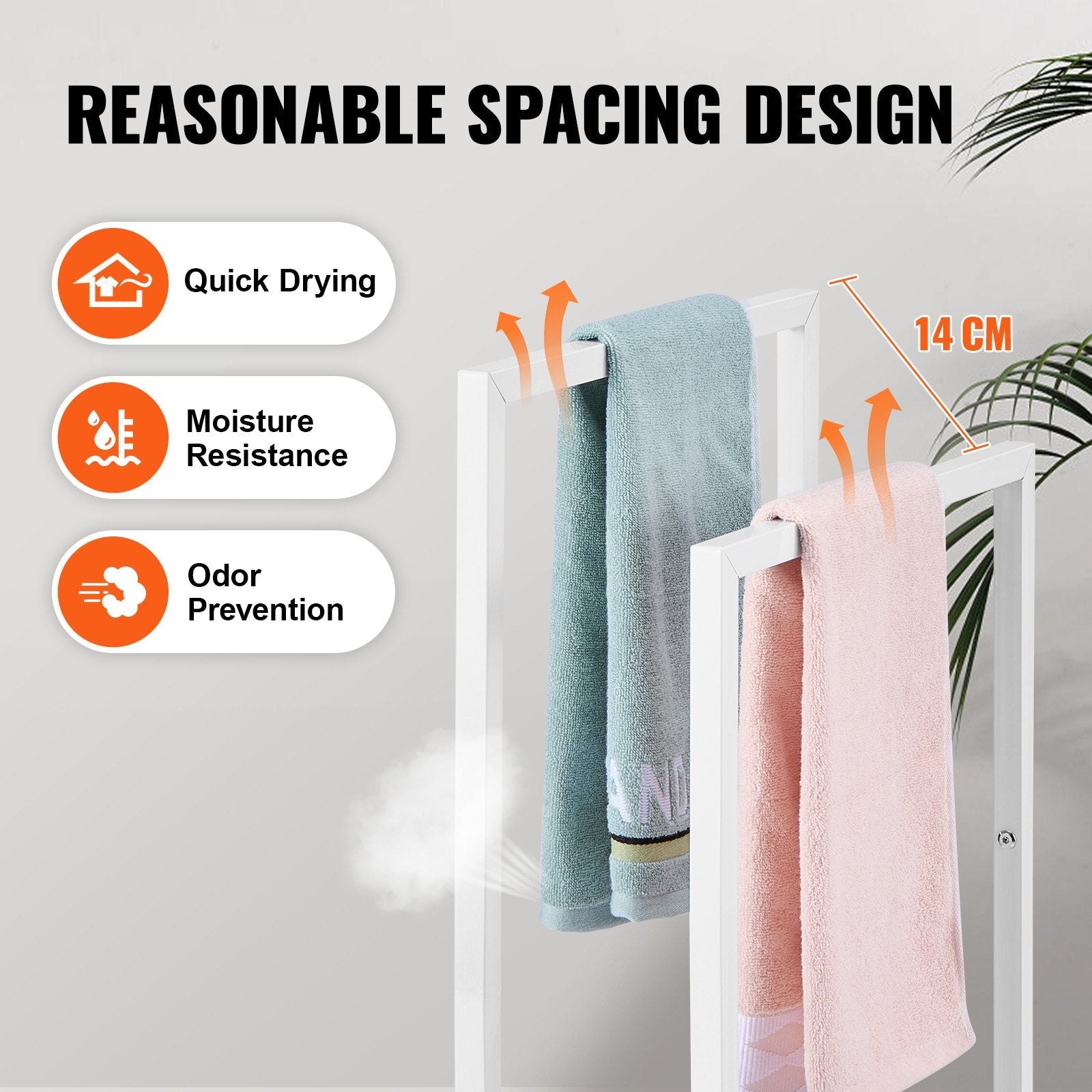 VEVOR Towel Rack 2 Bars Metal Outdoor Towel Holder for Pool Bathroom Spa White 