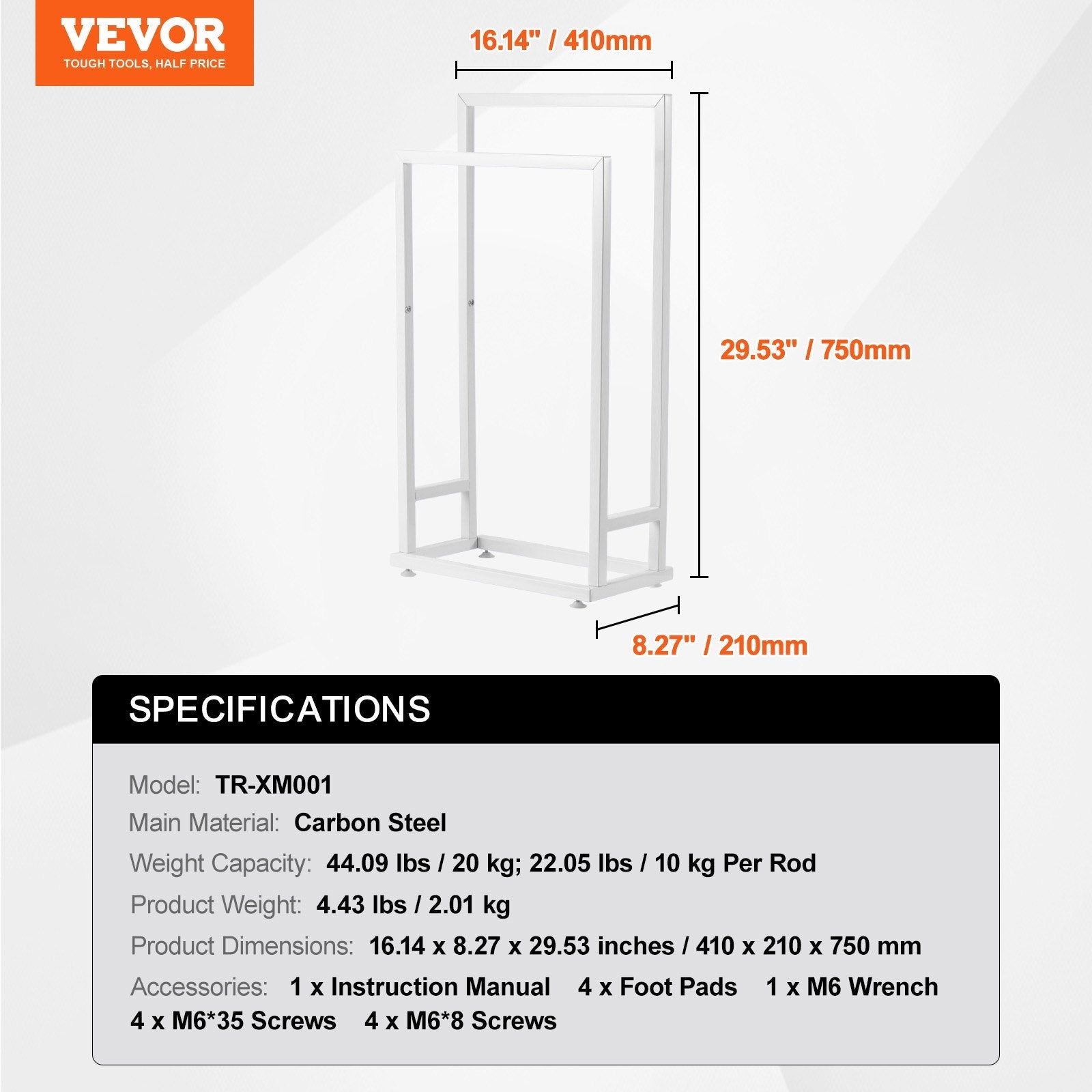 VEVOR Towel Rack 2 Bars Metal Outdoor Towel Holder for Pool Bathroom Spa White 
