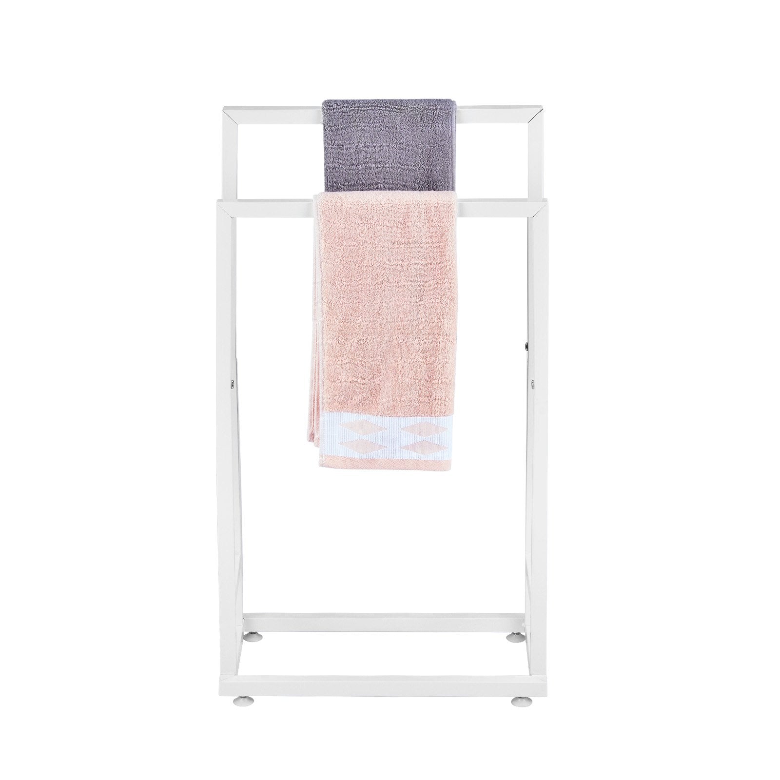 VEVOR Towel Rack 2 Bars Metal Outdoor Towel Holder for Pool Bathroom Spa White 