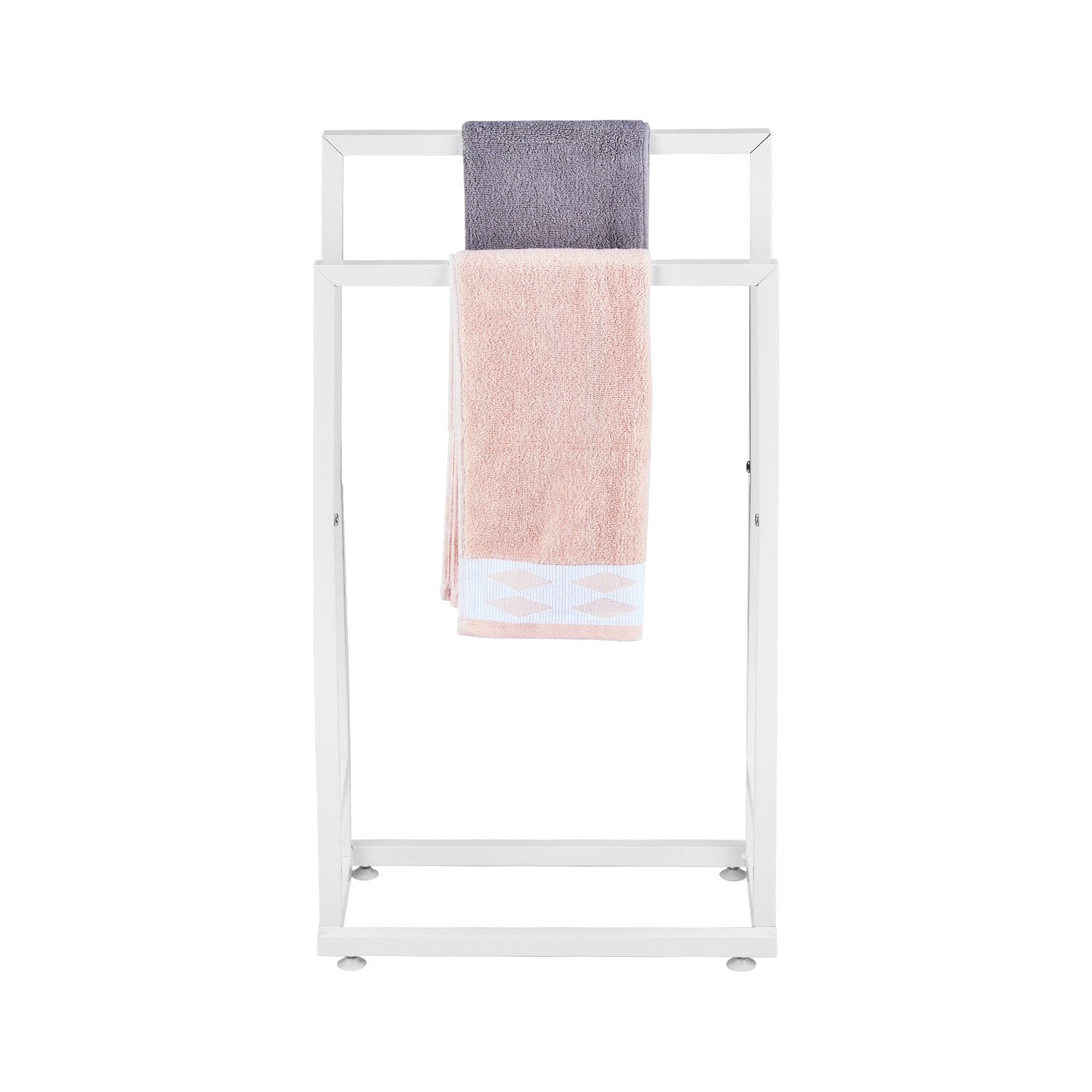 VEVOR Towel Rack 2 Bars Metal Outdoor Towel Holder for Pool Bathroom Spa White 