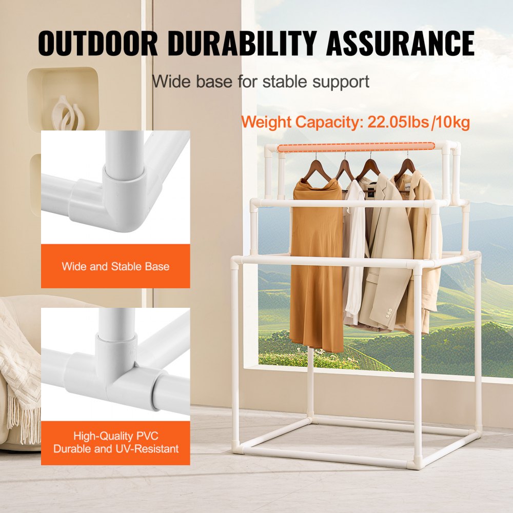 VEVOR Towel Rack 8-Bar Outdoor PVC Towel Holder for Poolside Spa Bathroom White 