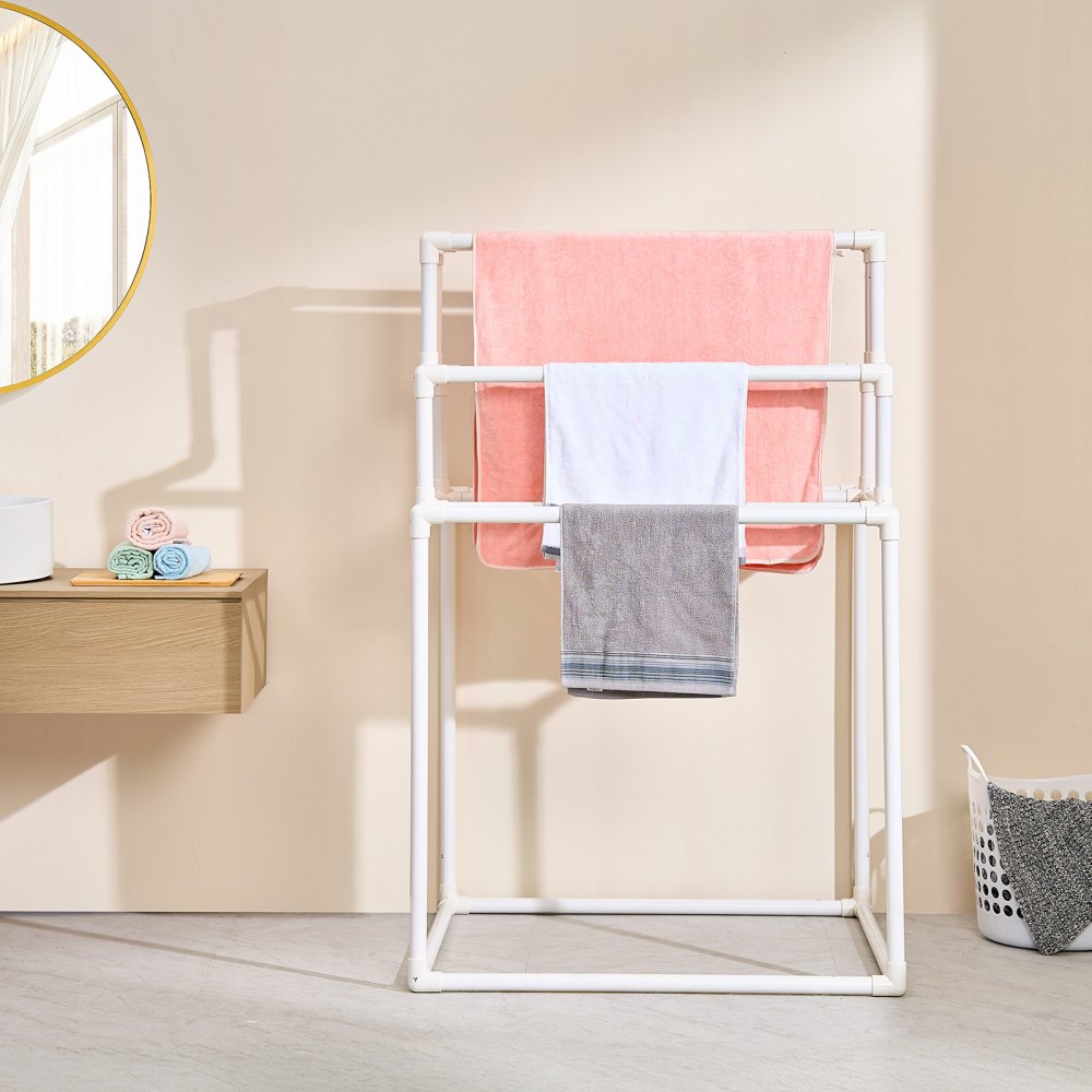 VEVOR Towel Rack 8-Bar Outdoor PVC Towel Holder for Poolside Spa Bathroom White 