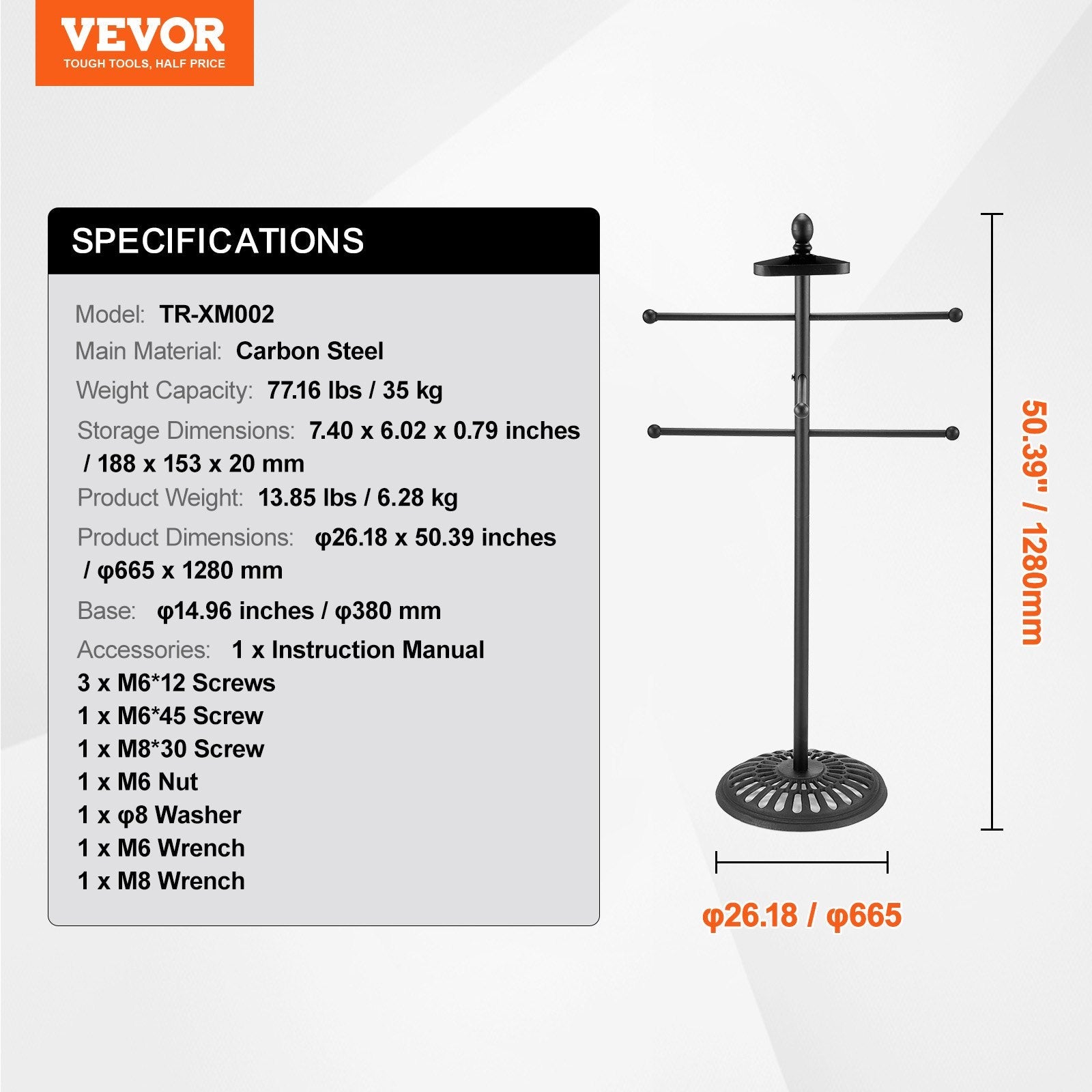 VEVOR Towel Rack 3-Bar Outdoor Towel Holder with Metal Base Pool Bath Spa Black 