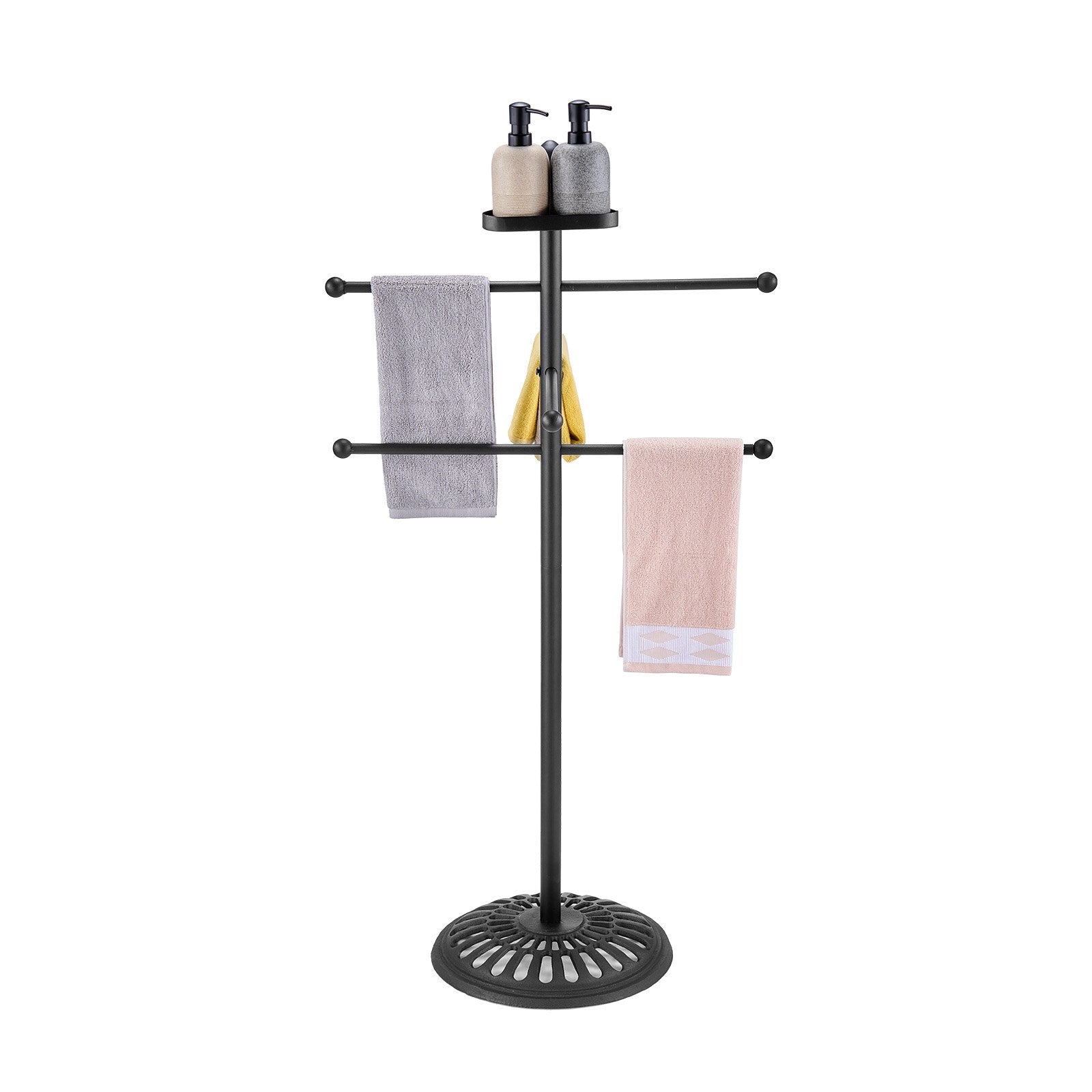 VEVOR Towel Rack 3-Bar Outdoor Towel Holder with Metal Base Pool Bath Spa Black 