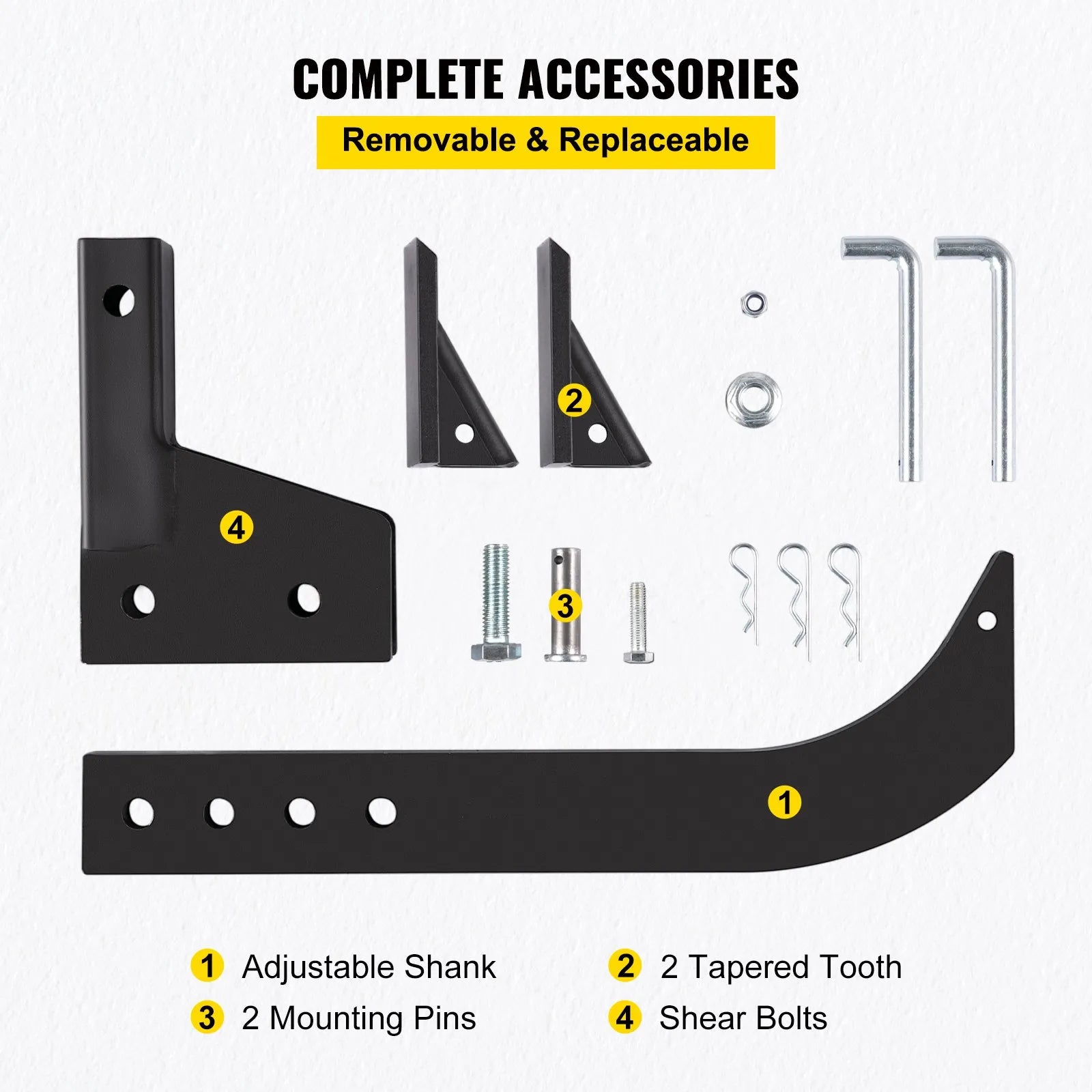 VEVOR Tractor Hitch Mounted Ripper, Heavy-Duty 18 Inch Box Scraper Shank, with 4 Hole Sites Box Blade, 2 Locating Pins Ripper Shanks, 2 Plough Tips Box Blade Shank Teeth, for CAT 0 and CAT 1 tractors