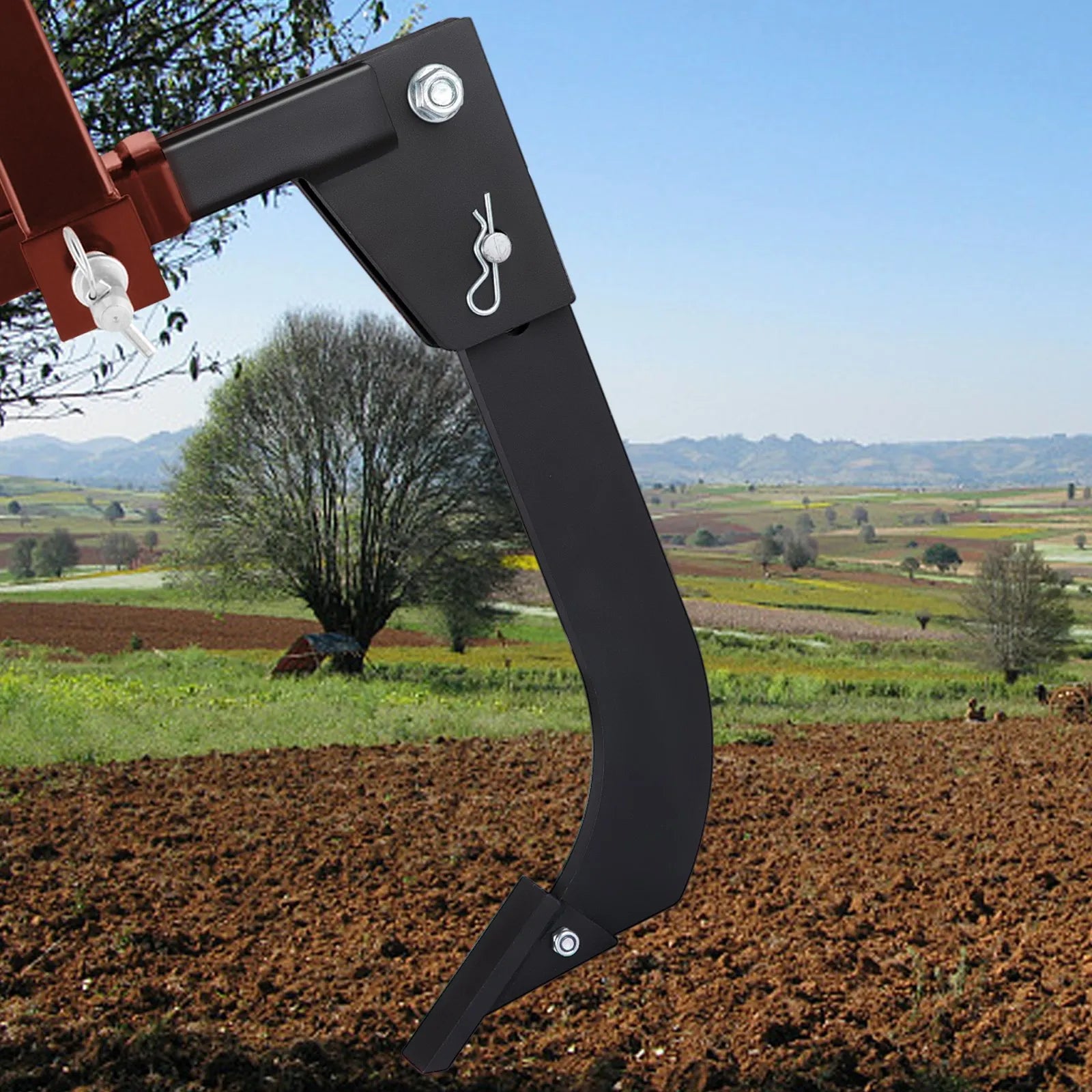 VEVOR Tractor Hitch Mounted Ripper, Heavy-Duty 18 Inch Box Scraper Shank, with 4 Hole Sites Box Blade, 2 Locating Pins Ripper Shanks, 2 Plough Tips Box Blade Shank Teeth, for CAT 0 and CAT 1 tractors