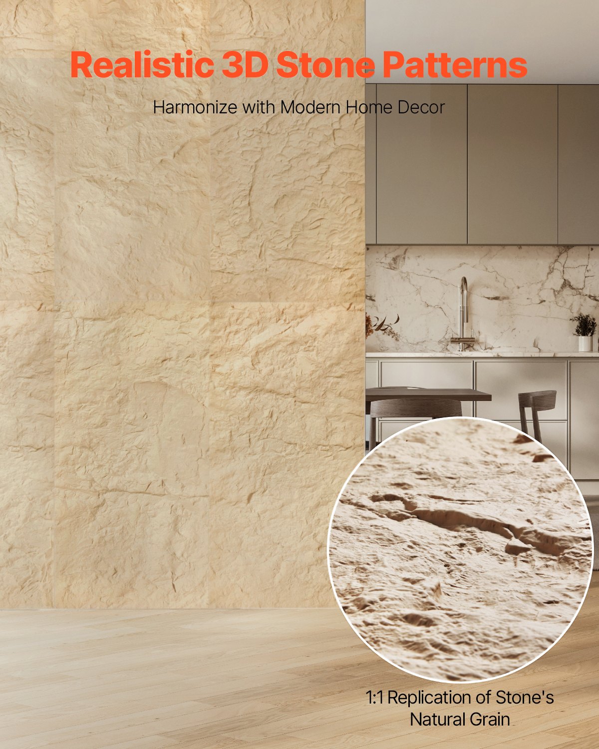 VEVOR 3D Wall Panels 4 Pack 48x24'' PU Stone-Look 32 Sq.Ft Coverage Stone Yellow 