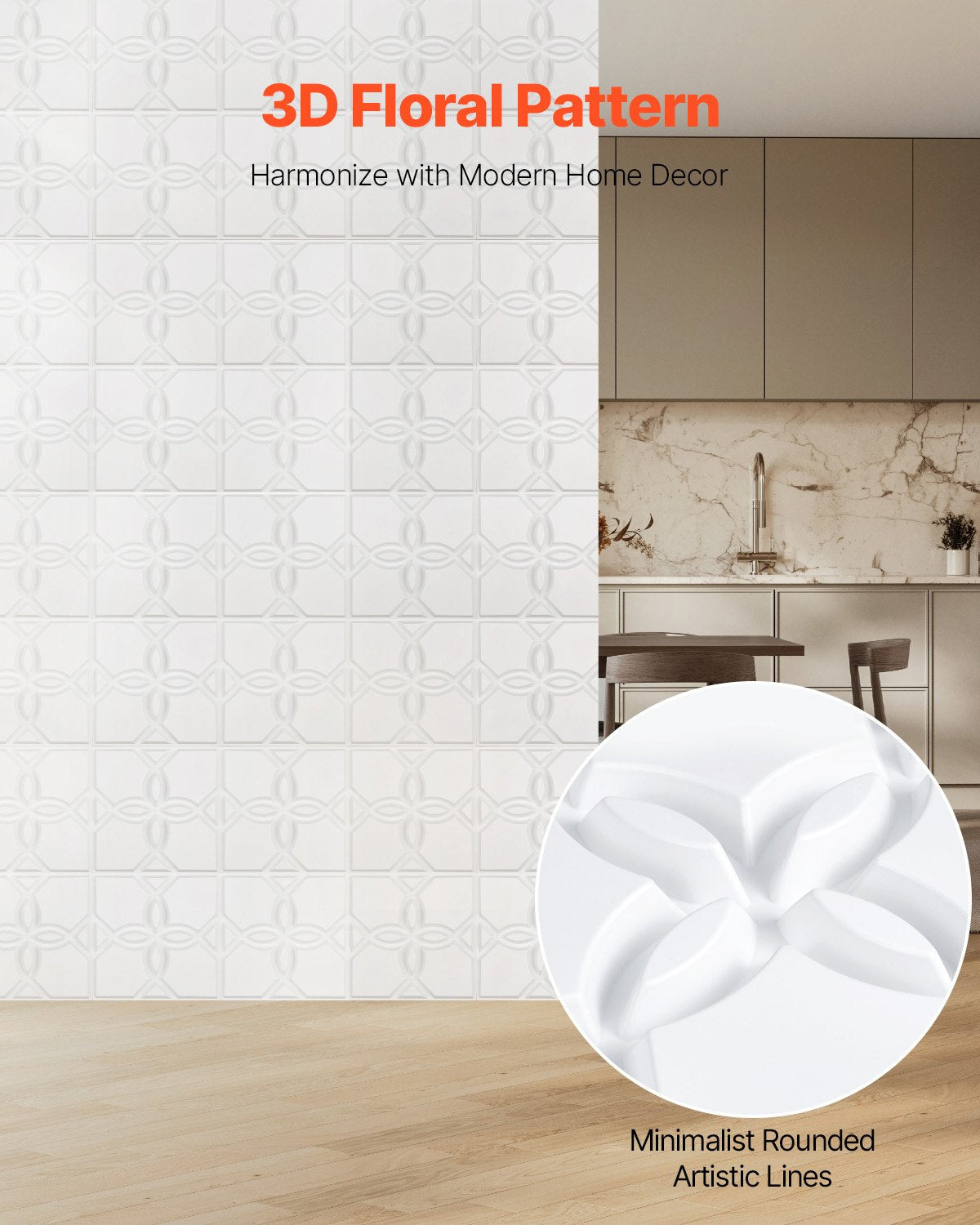 VEVOR 3D Wall Panels 33-Pack 11.81x11.81'' PVC 32 Sq.Ft Coverage Floral White 