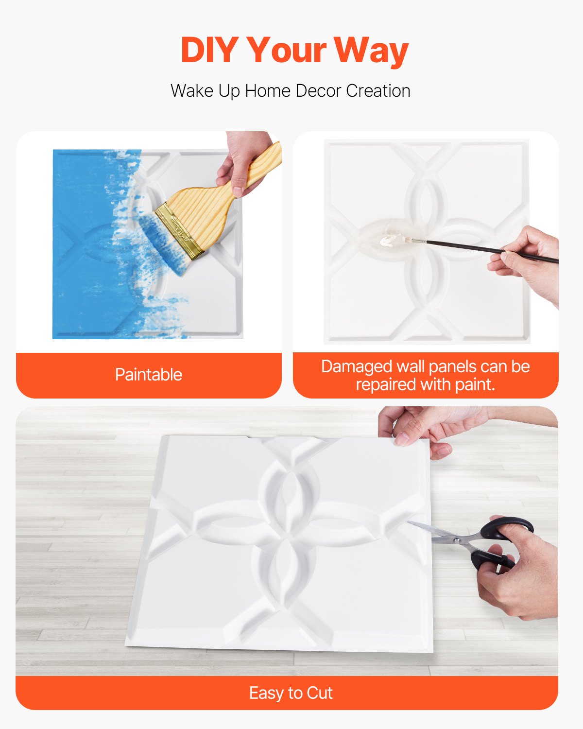 VEVOR 3D Wall Panels 33-Pack 11.81x11.81'' PVC 32 Sq.Ft Coverage Floral White 
