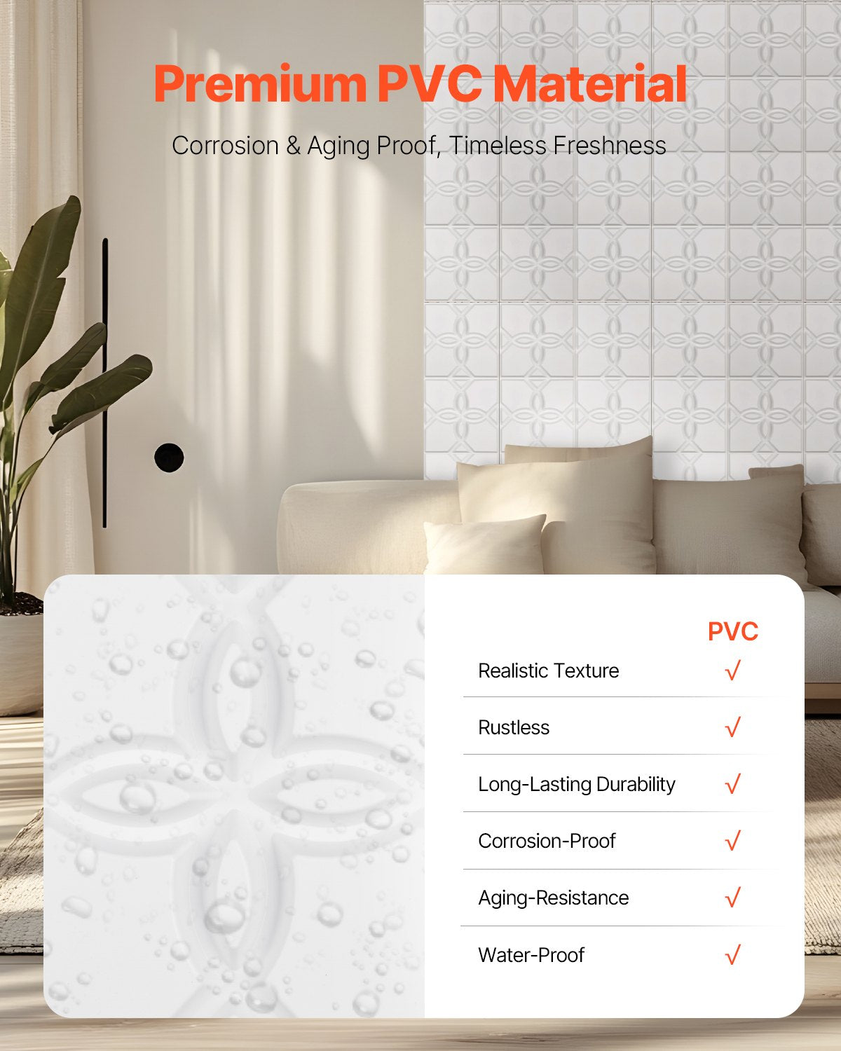 VEVOR 3D Wall Panels 33-Pack 11.81x11.81'' PVC 32 Sq.Ft Coverage Floral White 