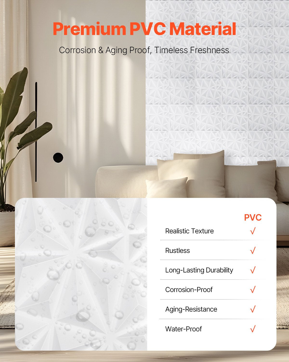 VEVOR 3D Wall Panels 33-Pack 11.81x11.81'' PVC 32 Sq.Ft Coverage Diamond White 