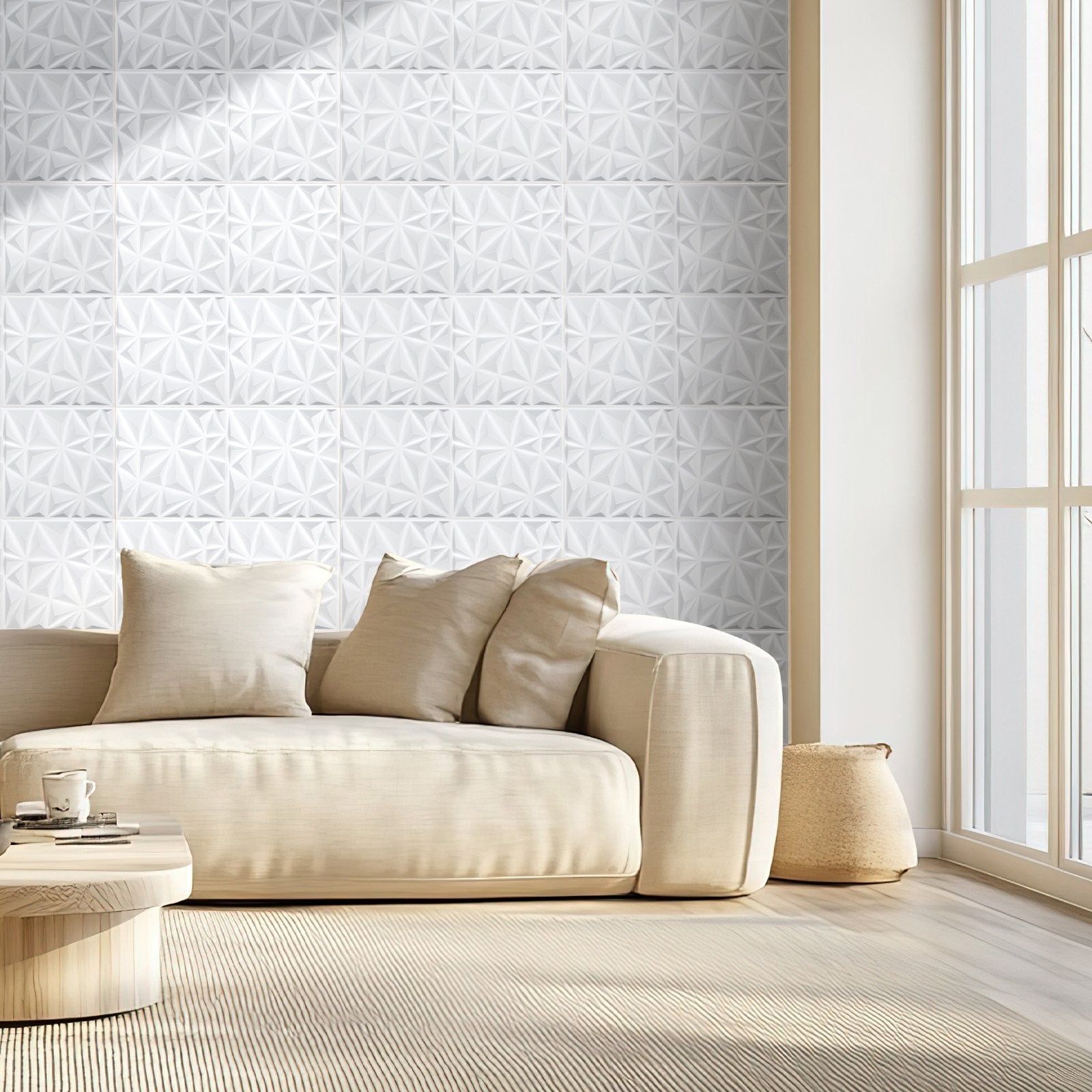 VEVOR 3D Wall Panels 33-Pack 11.81x11.81'' PVC 32 Sq.Ft Coverage Diamond White 