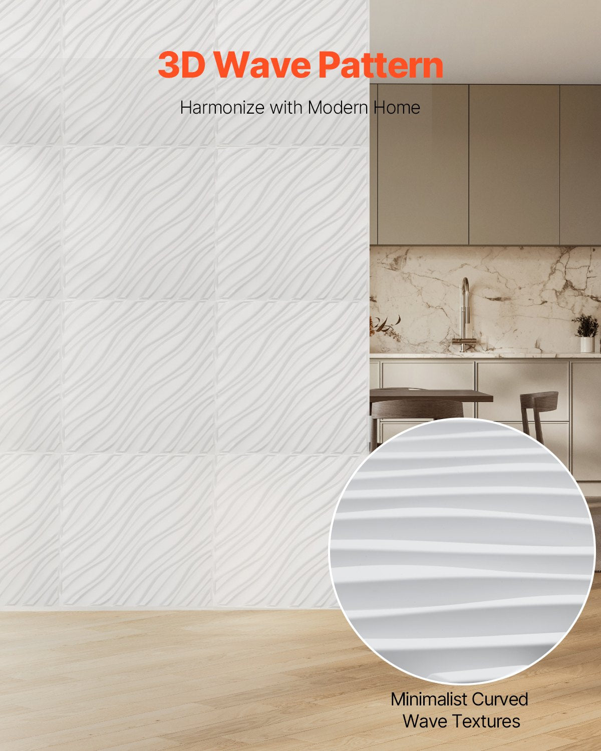 VEVOR 3D Wall Panels 12-Pack 19.7x19.7'' PVC 32 Sq.Ft Coverage Wave Matte White 