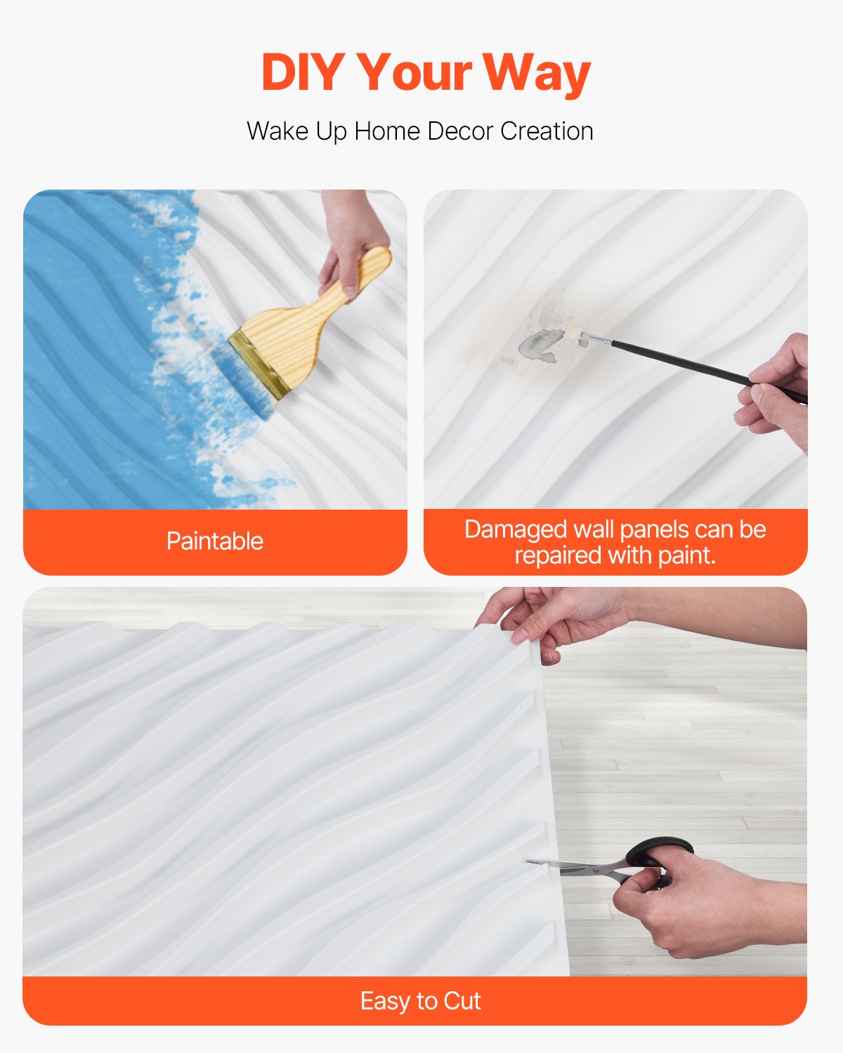 VEVOR 3D Wall Panels 12-Pack 19.7x19.7'' PVC 32 Sq.Ft Coverage Wave Matte White 