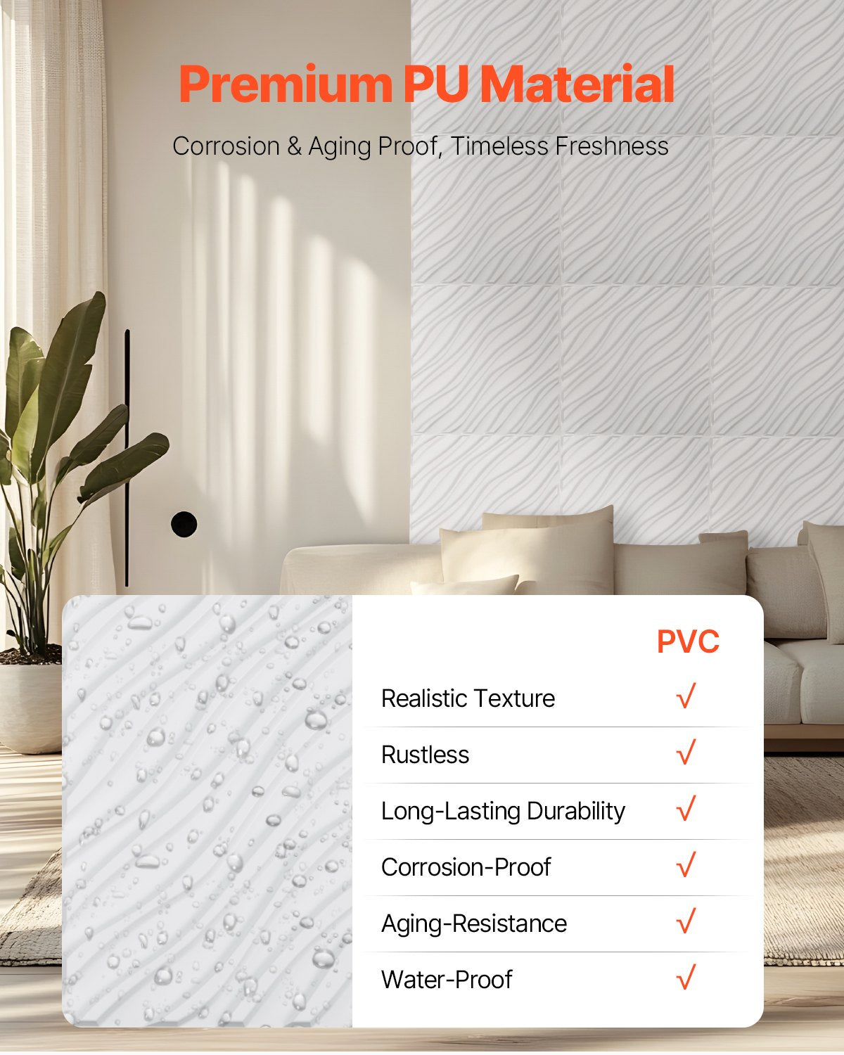 VEVOR 3D Wall Panels 12-Pack 19.7x19.7'' PVC 32 Sq.Ft Coverage Wave Matte White 